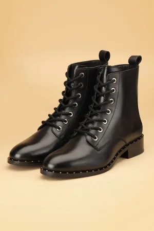 Crust Leather Black Heel Boots