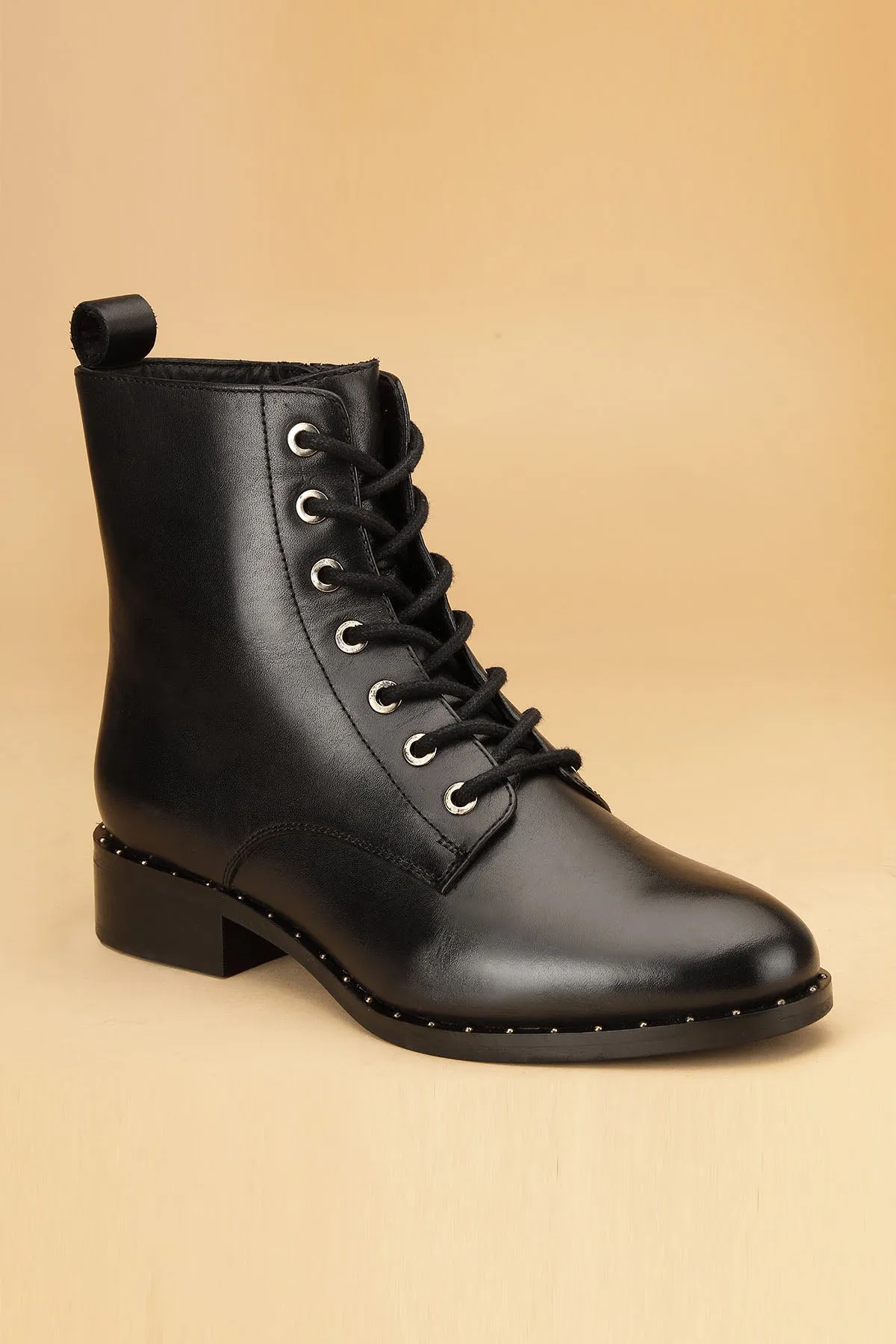 Crust Leather Black Heel Boots