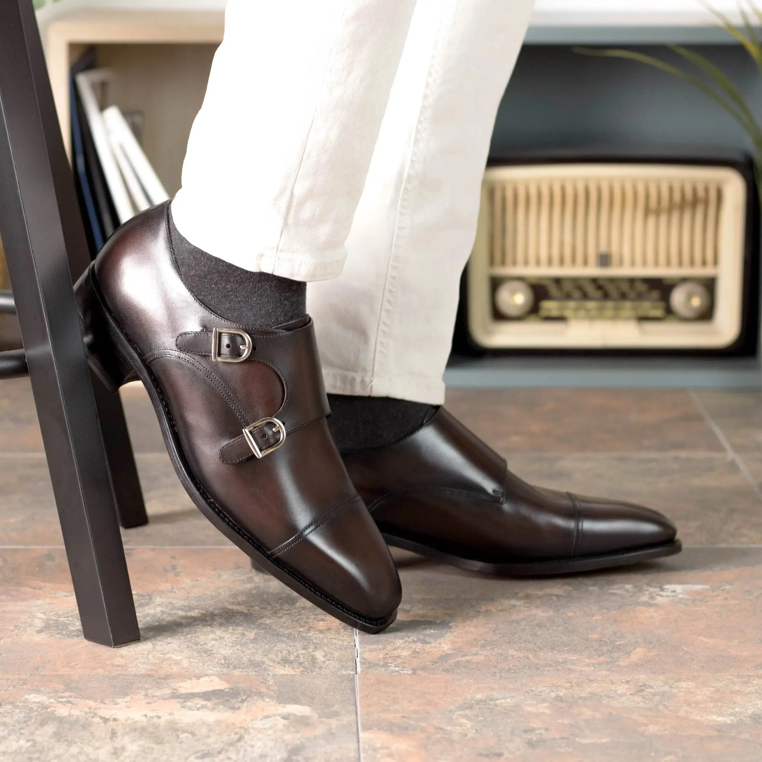 DapperFam Monaco in Dark Brown Men's Italian Leather Double Monk