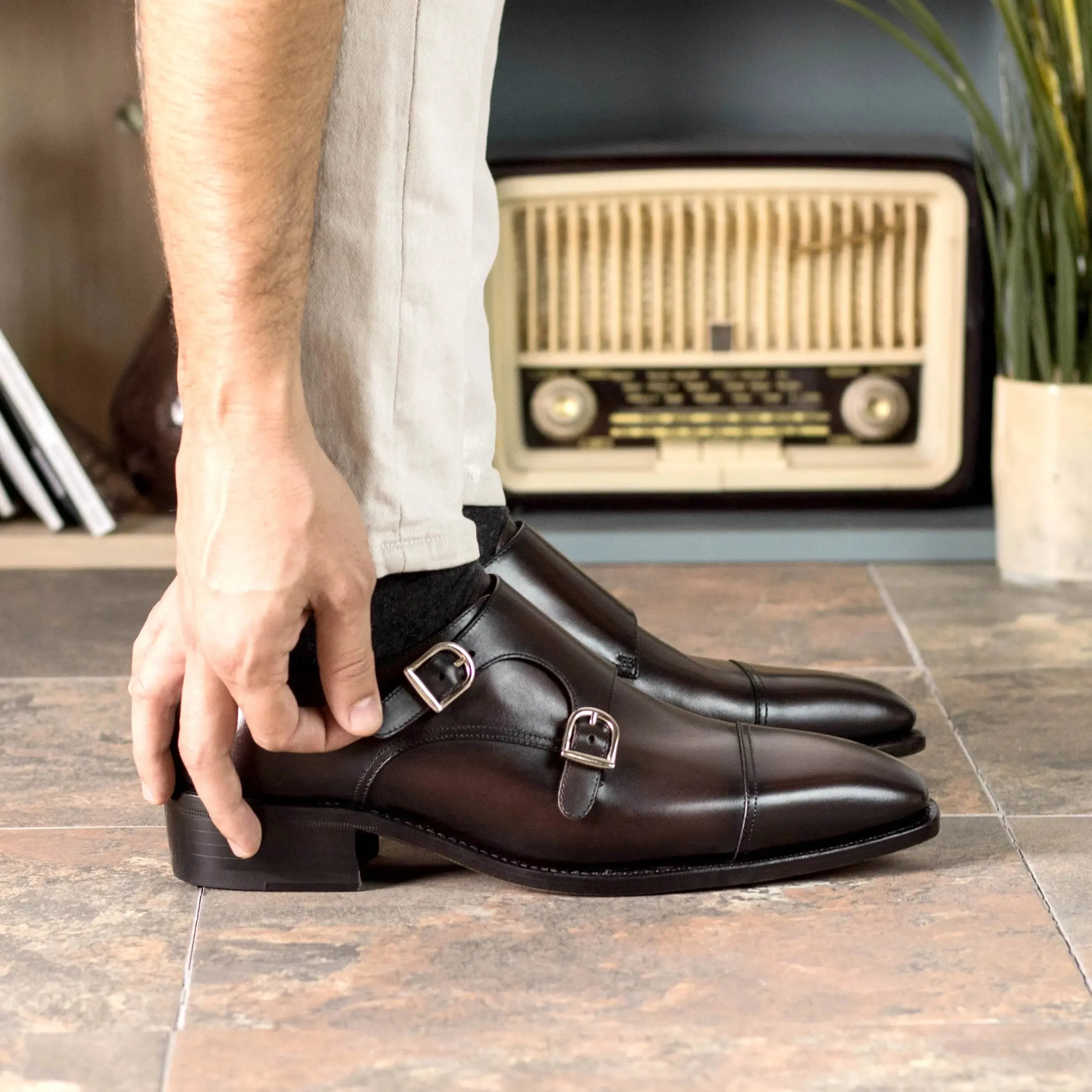DapperFam Monaco in Dark Brown Men's Italian Leather Double Monk