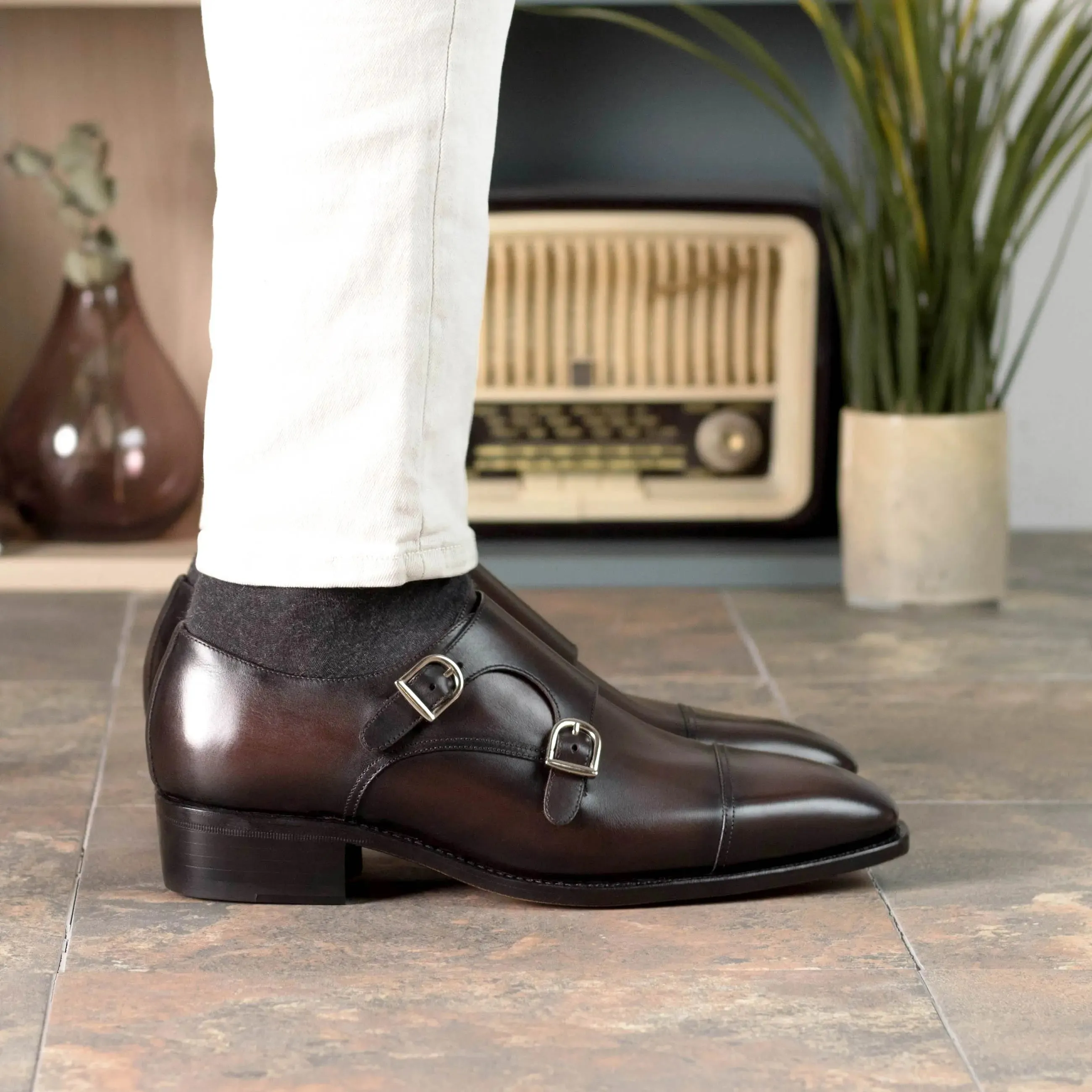 DapperFam Monaco in Dark Brown Men's Italian Leather Double Monk