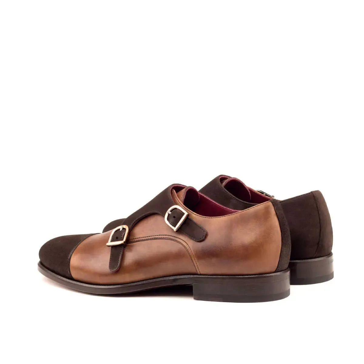 DapperFam Monaco in Med Brown / Brown Men's Italian Leather & Italian Suede Double Monk