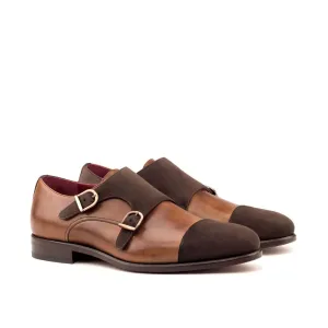DapperFam Monaco in Med Brown / Brown Men's Italian Leather & Italian Suede Double Monk