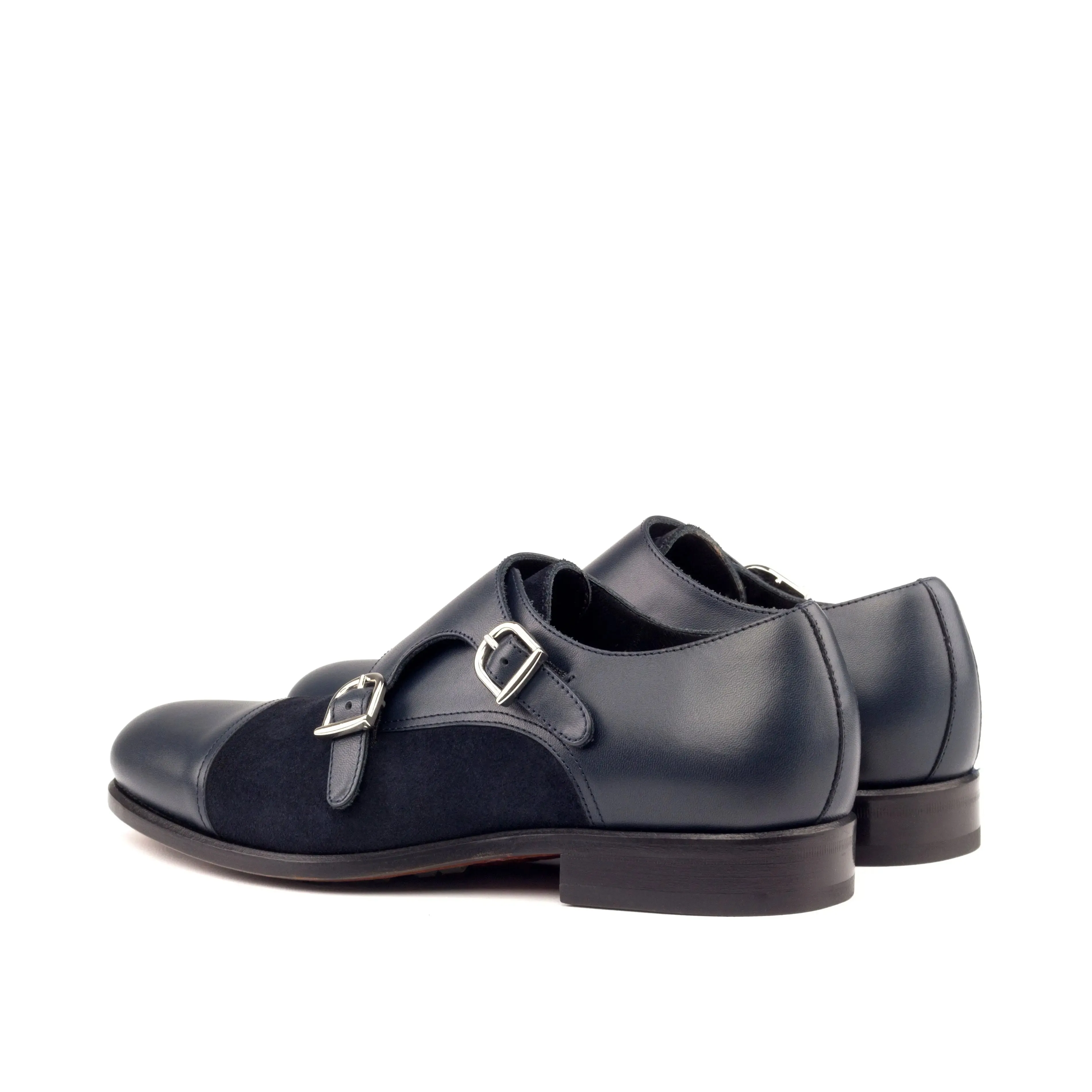 DapperFam Monaco in Navy Men's Italian Leather & Lux Suede Double Monk
