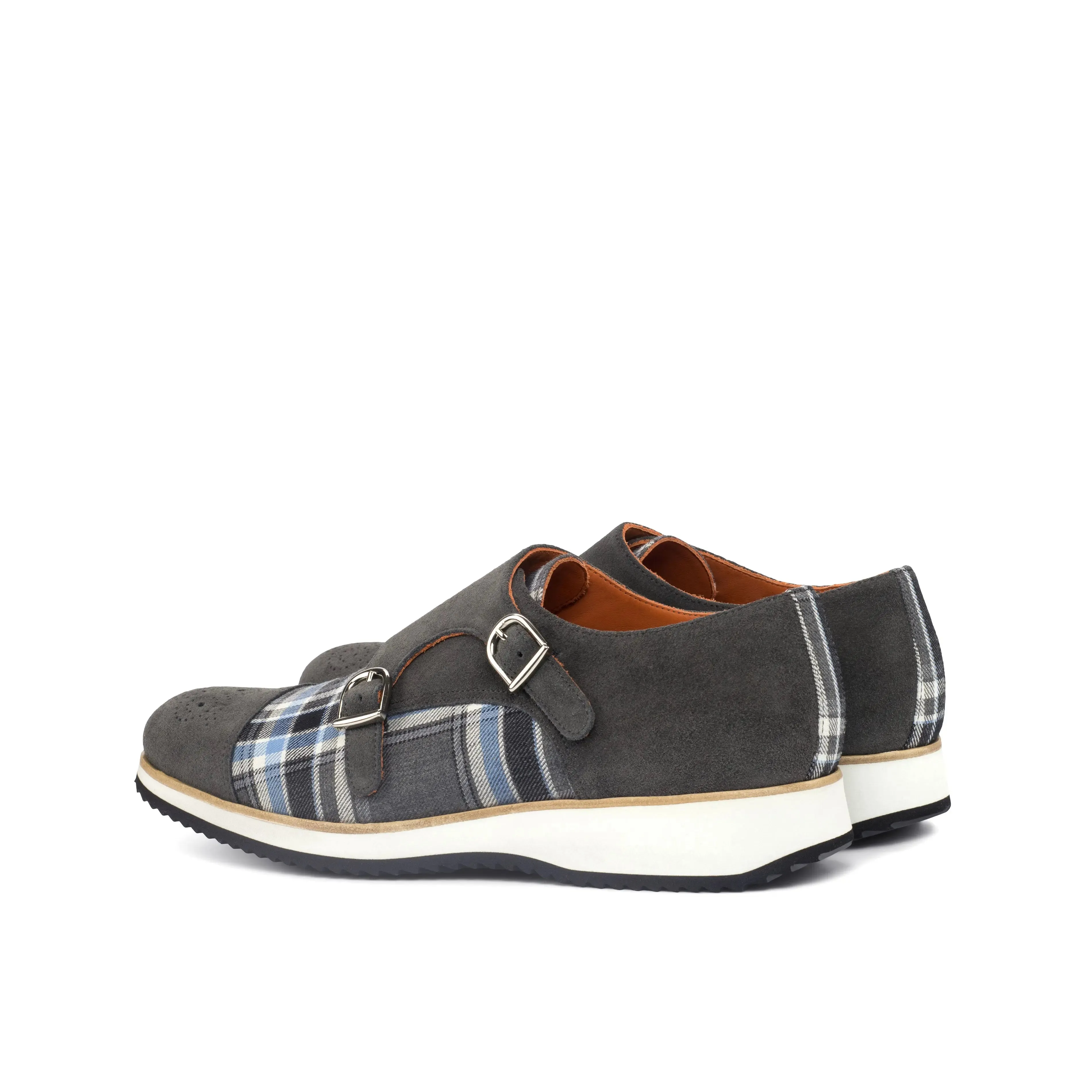 DapperFam Monaco in Plaid / Grey Men's Sartorial & Lux Suede Double Monk