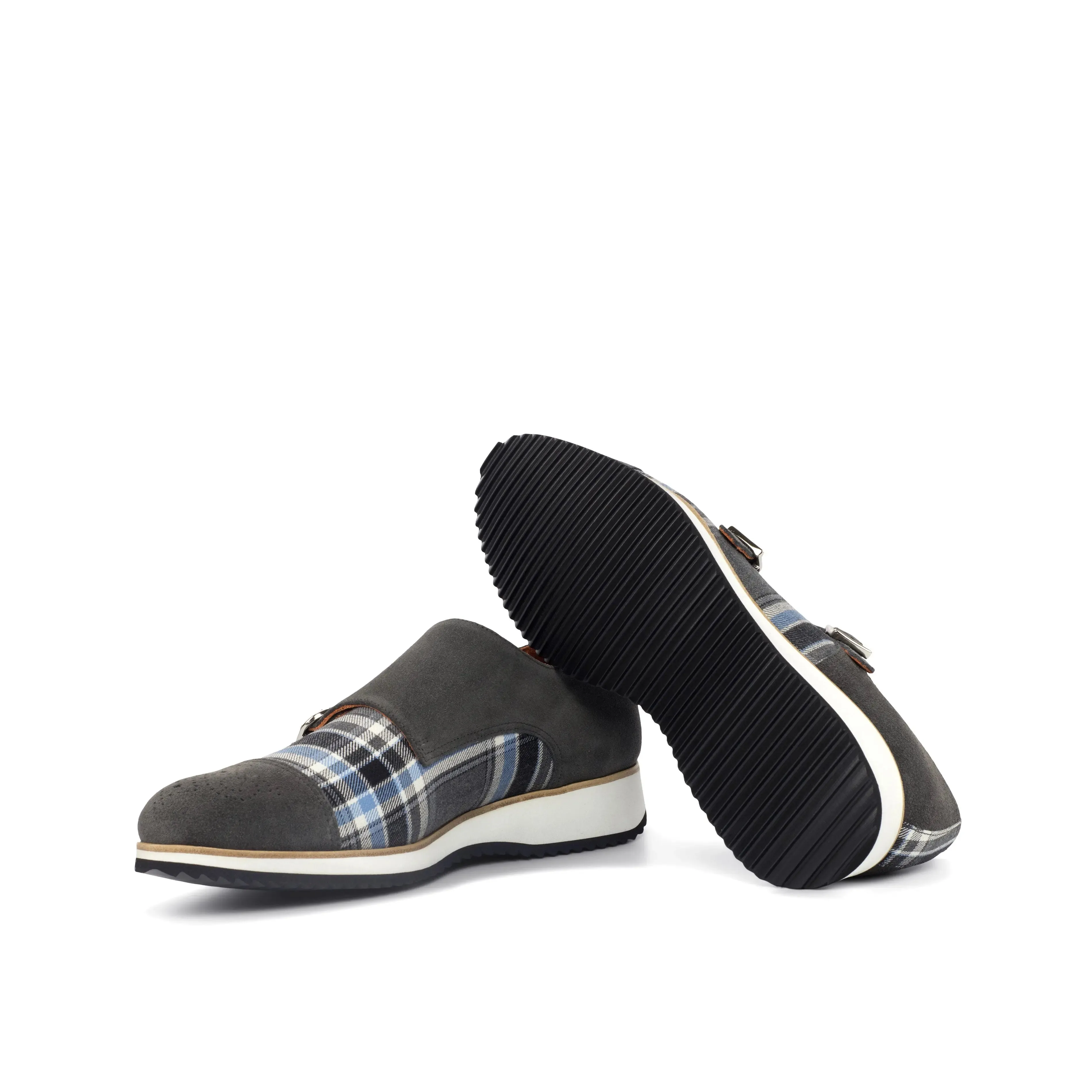 DapperFam Monaco in Plaid / Grey Men's Sartorial & Lux Suede Double Monk