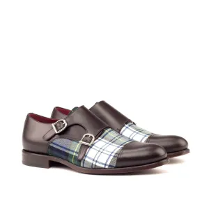 DapperFam Monaco in Tartan / Dark Brown Men's Sartorial & Italian Leather Double Monk