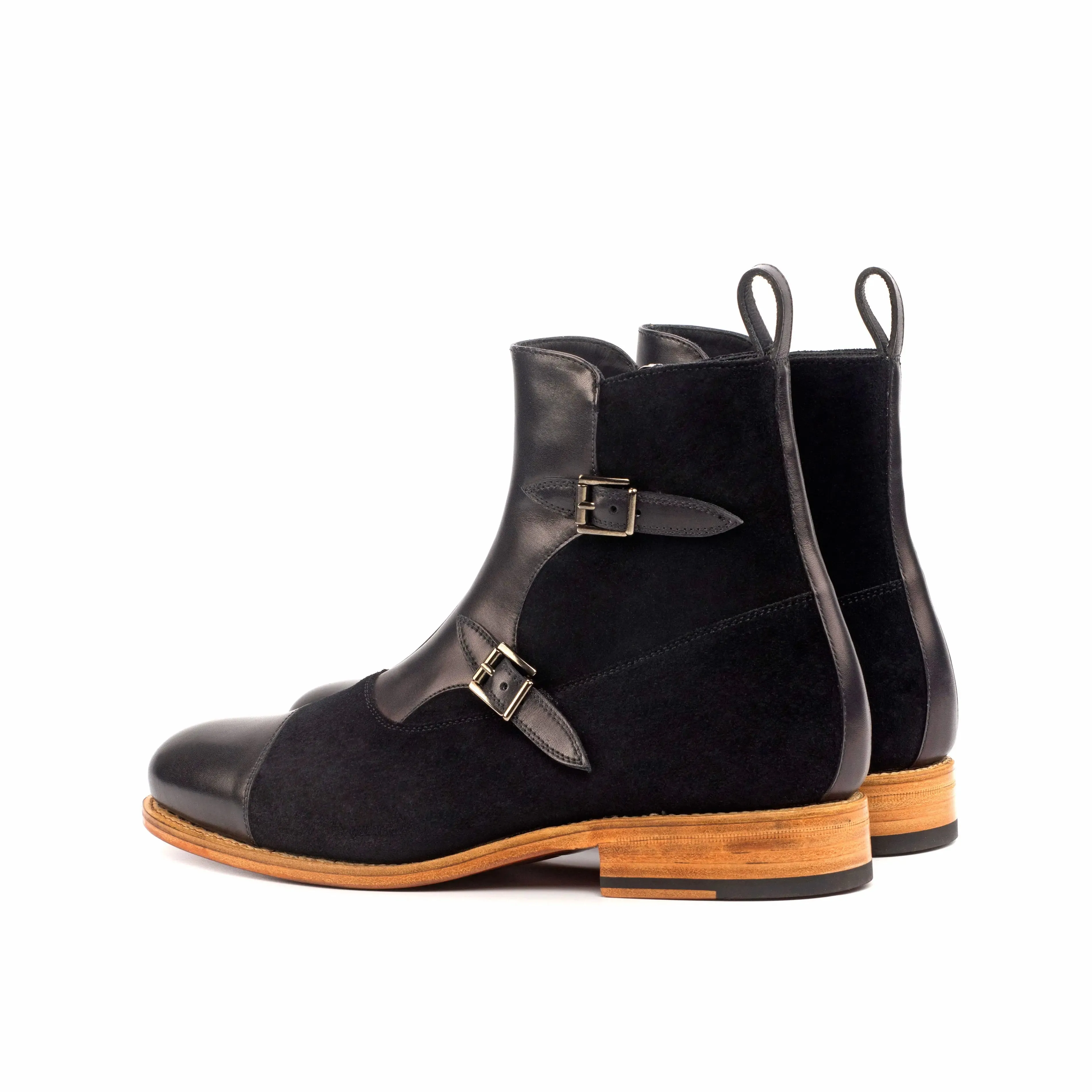 DapperFam Octavian in Black Men's Lux Suede & Italian Leather Buckle Boot