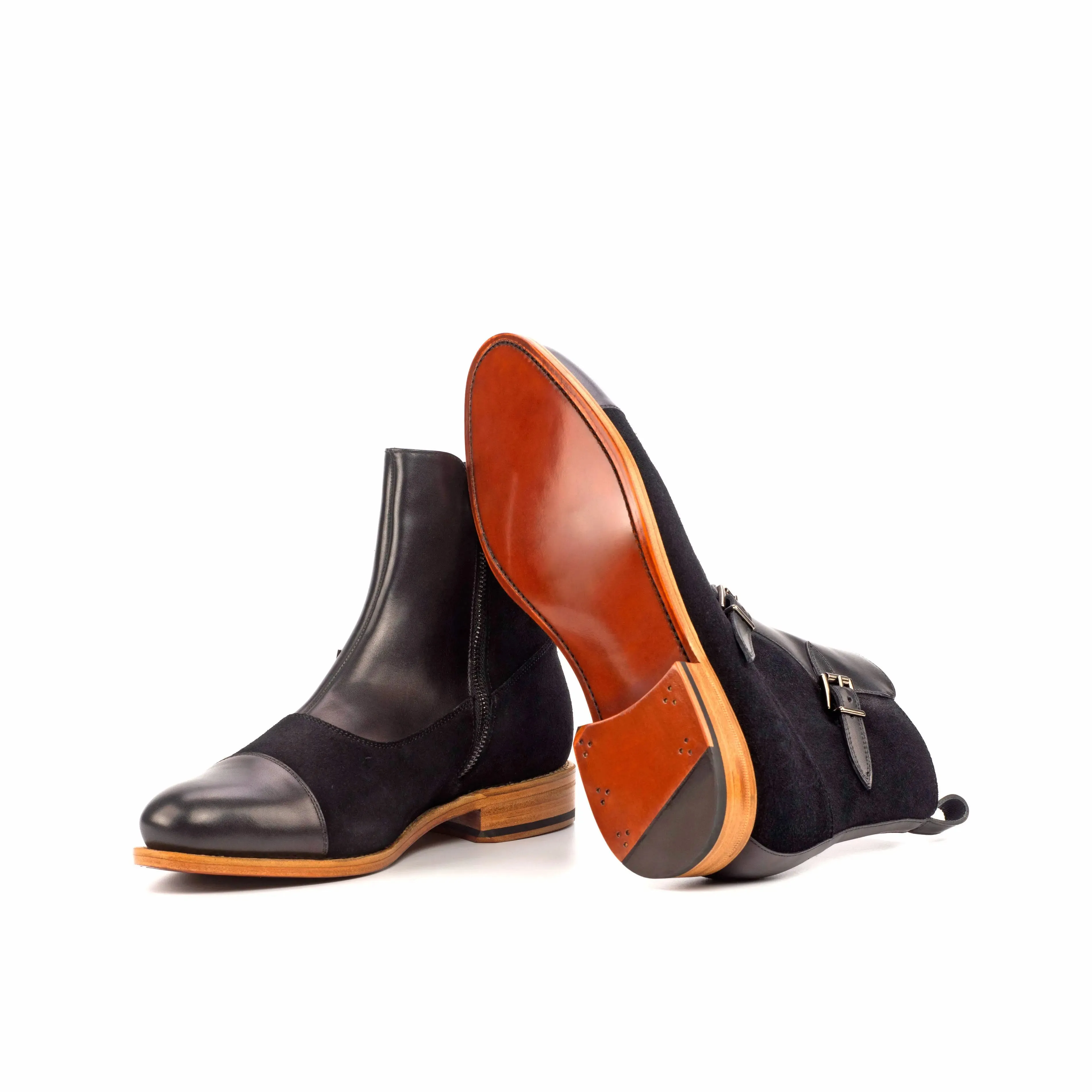 DapperFam Octavian in Black Men's Lux Suede & Italian Leather Buckle Boot