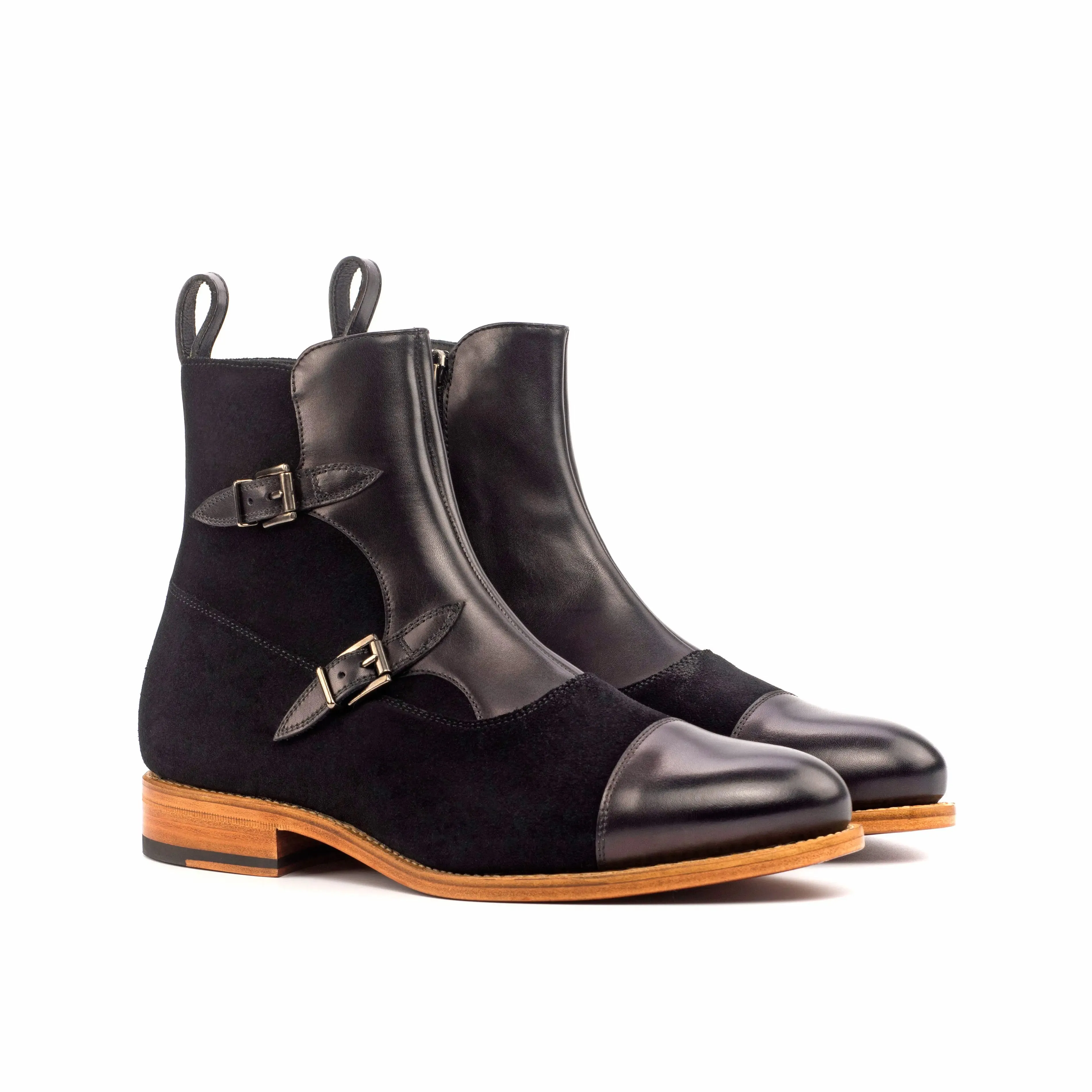 DapperFam Octavian in Black Men's Lux Suede & Italian Leather Buckle Boot