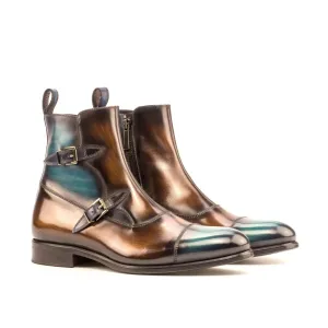 DapperFam Octavian in Brown / Turquoise / Denim Men's Hand-Painted Patina Buckle Boot