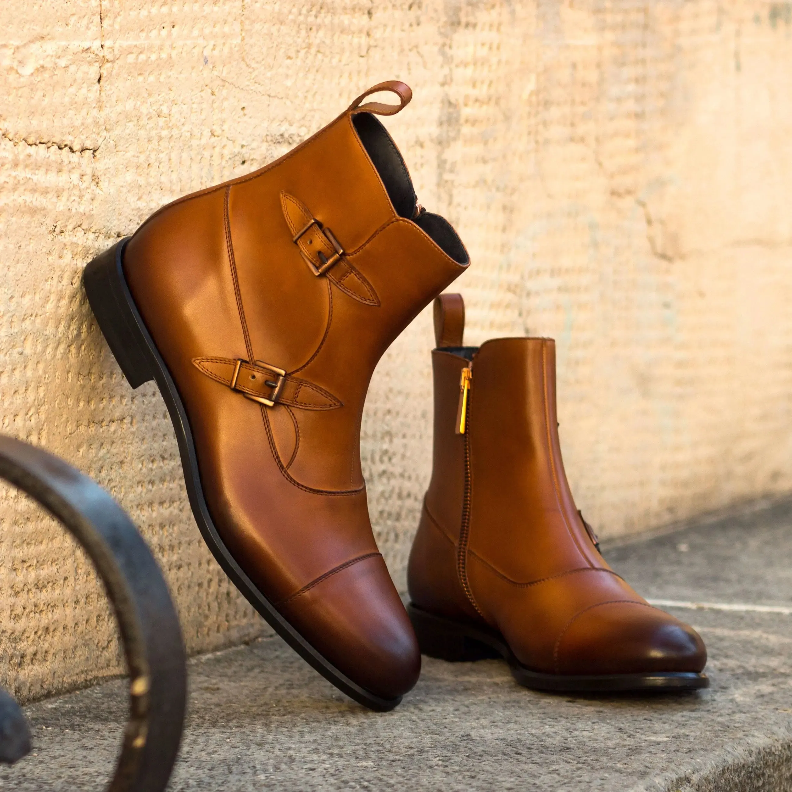 DapperFam Octavian in Cognac Men's Italian Leather Buckle Boot