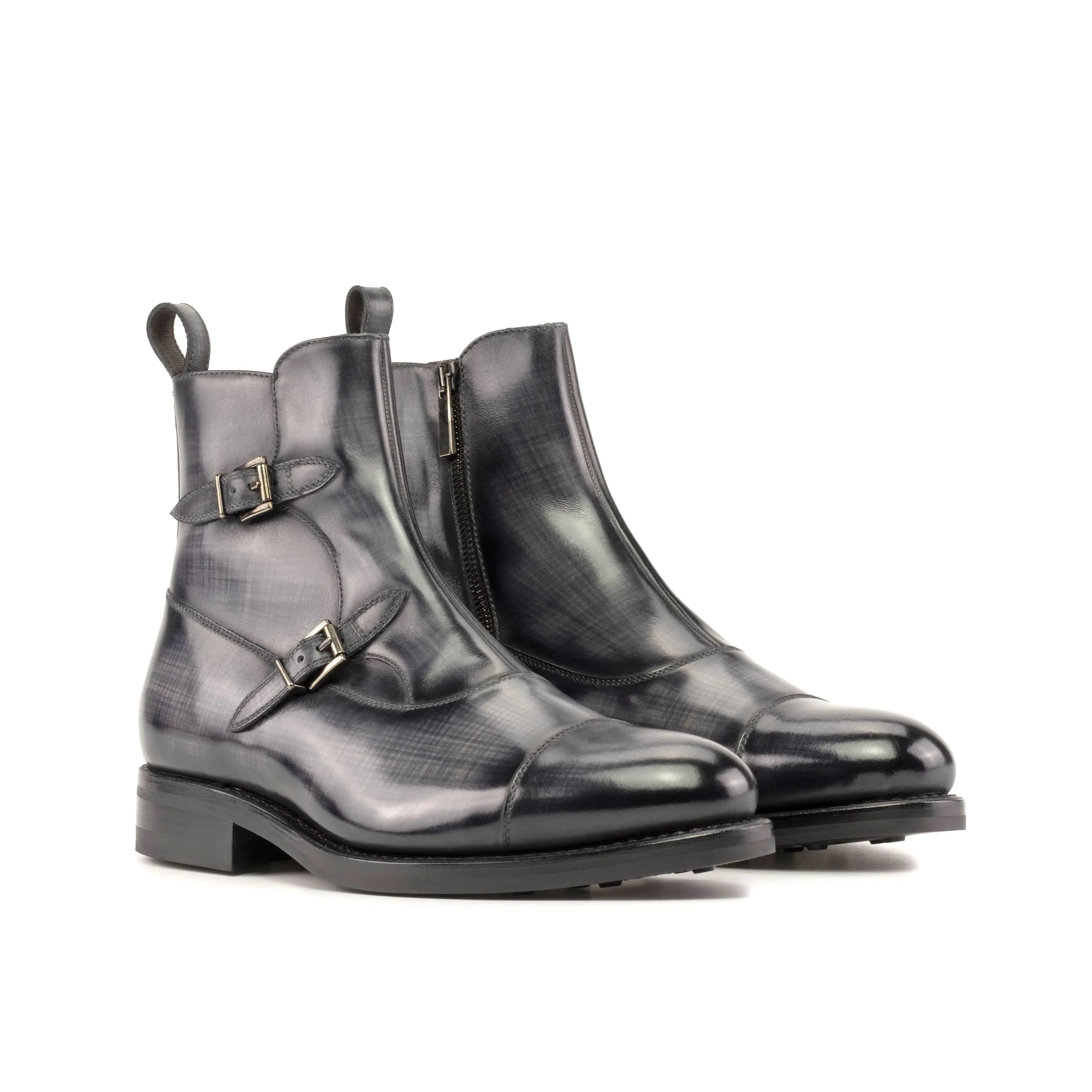 DapperFam Octavian in Grey Men's Hand-Painted Patina Buckle Boot