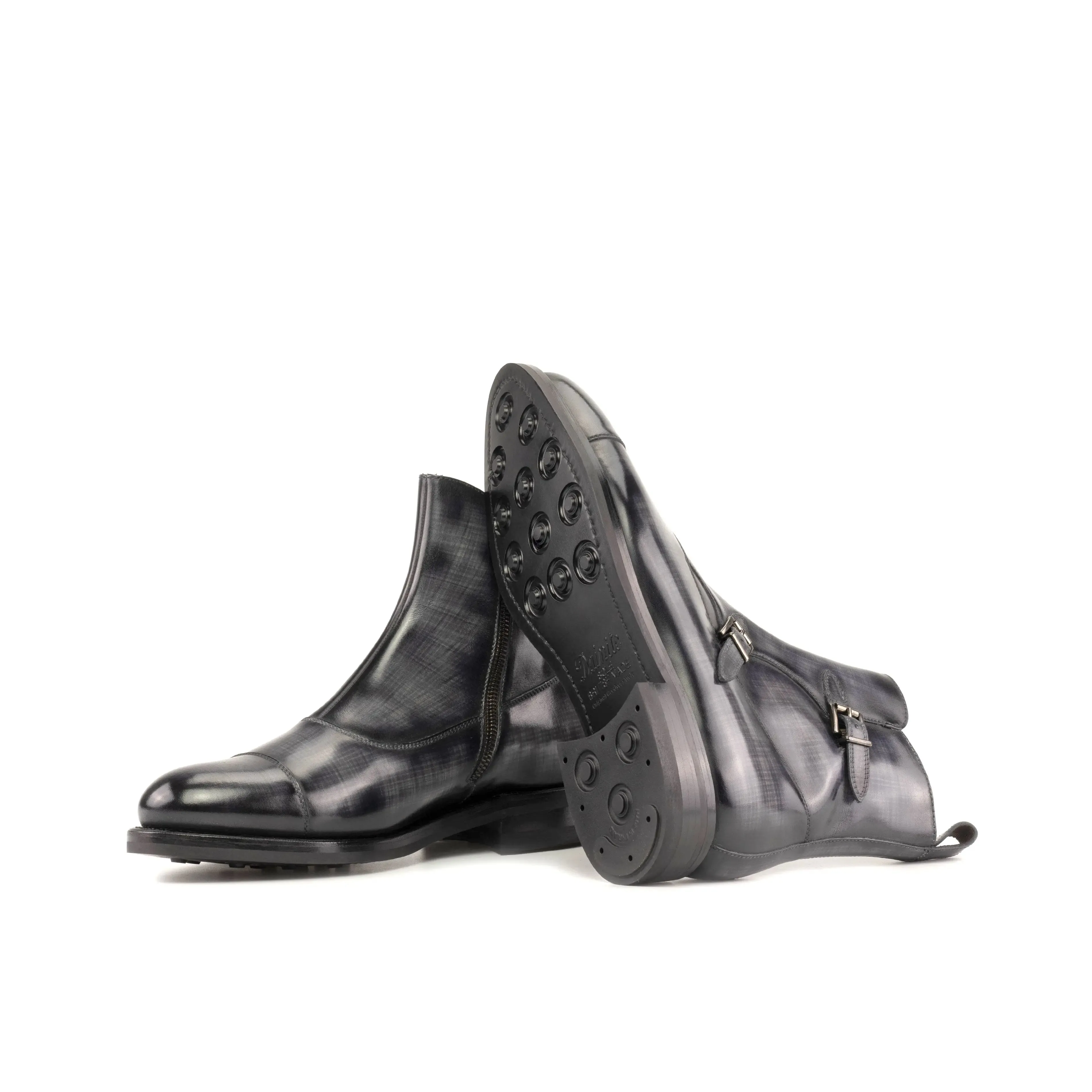 DapperFam Octavian in Grey Men's Hand-Painted Patina Buckle Boot