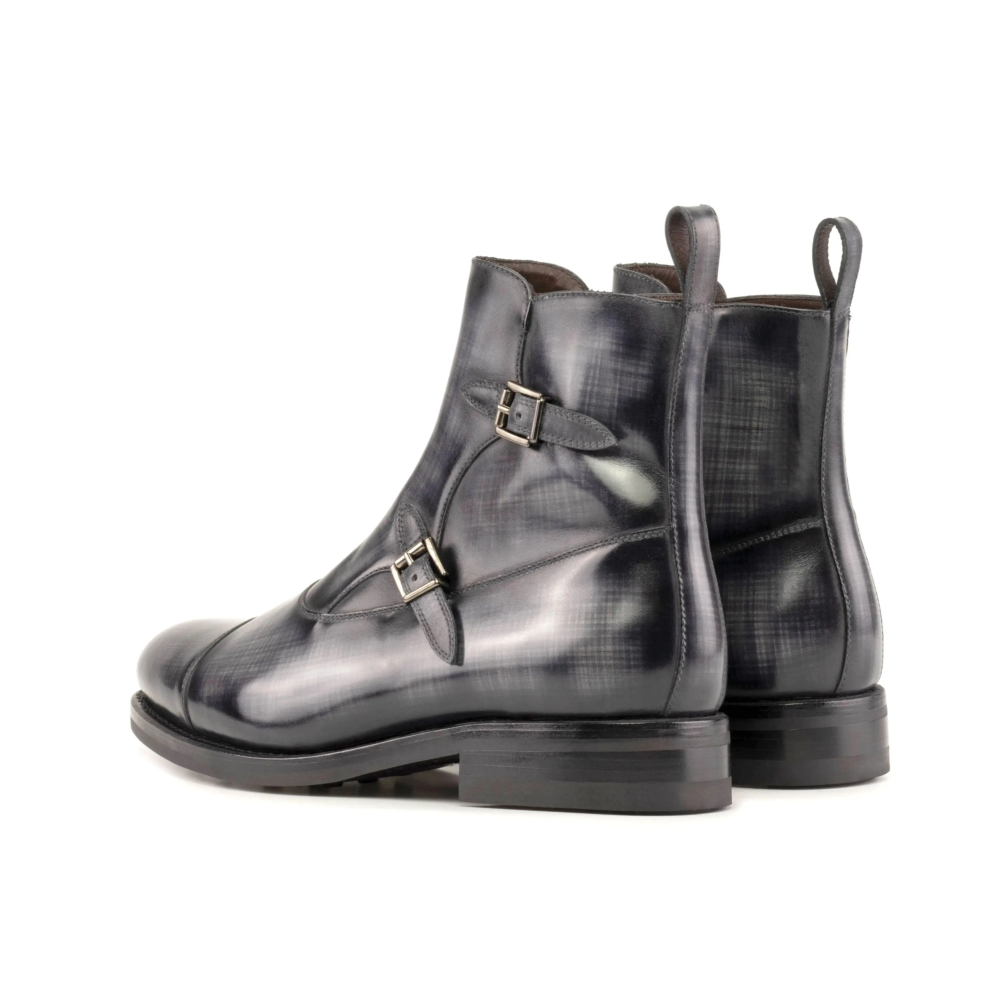 DapperFam Octavian in Grey Men's Hand-Painted Patina Buckle Boot