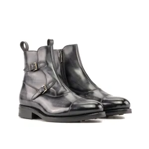 DapperFam Octavian in Grey Men's Hand-Painted Patina Buckle Boot