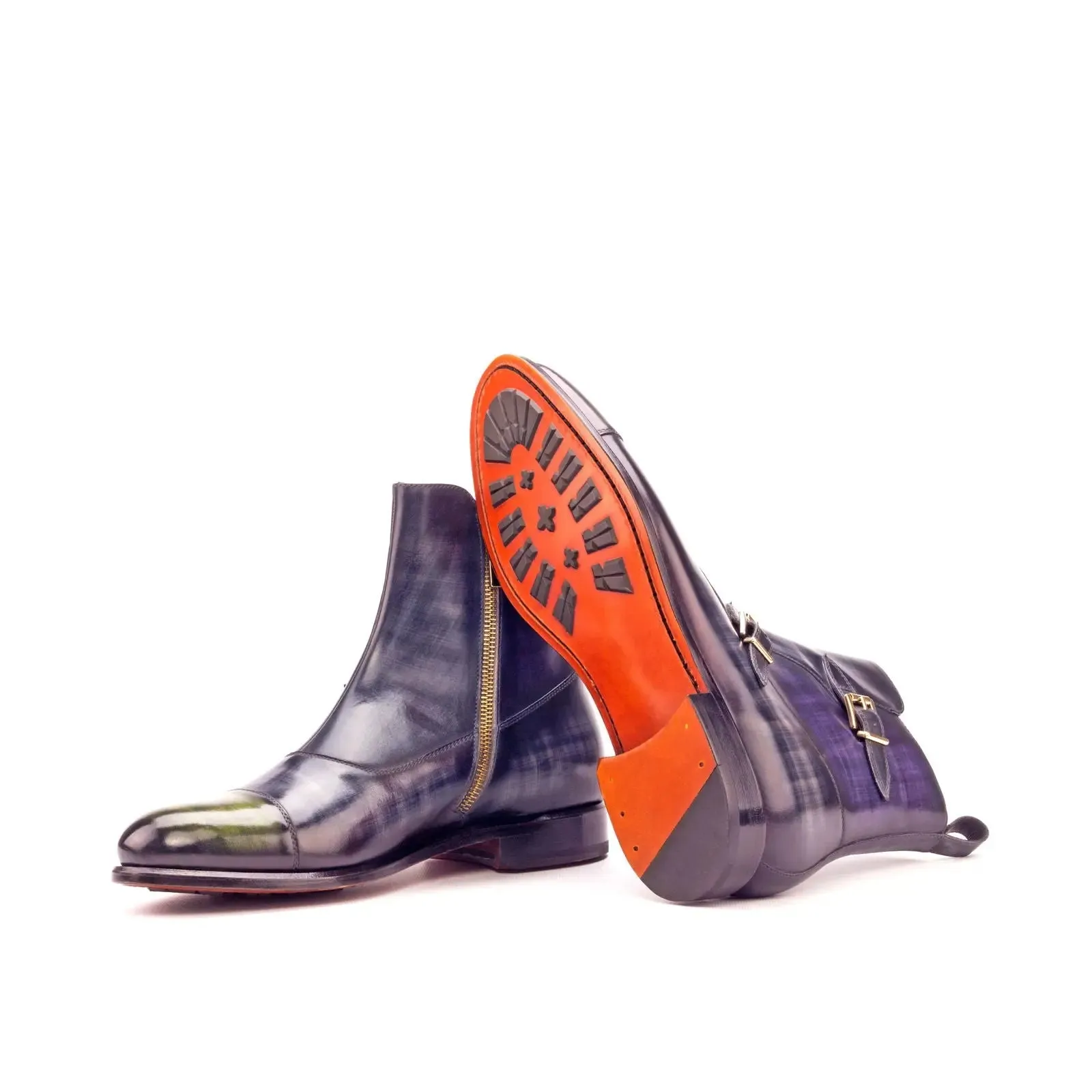 DapperFam Octavian in Grey / Purple / Khaki Men's Hand-Painted Patina Buckle Boot