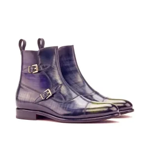 DapperFam Octavian in Grey / Purple / Khaki Men's Hand-Painted Patina Buckle Boot