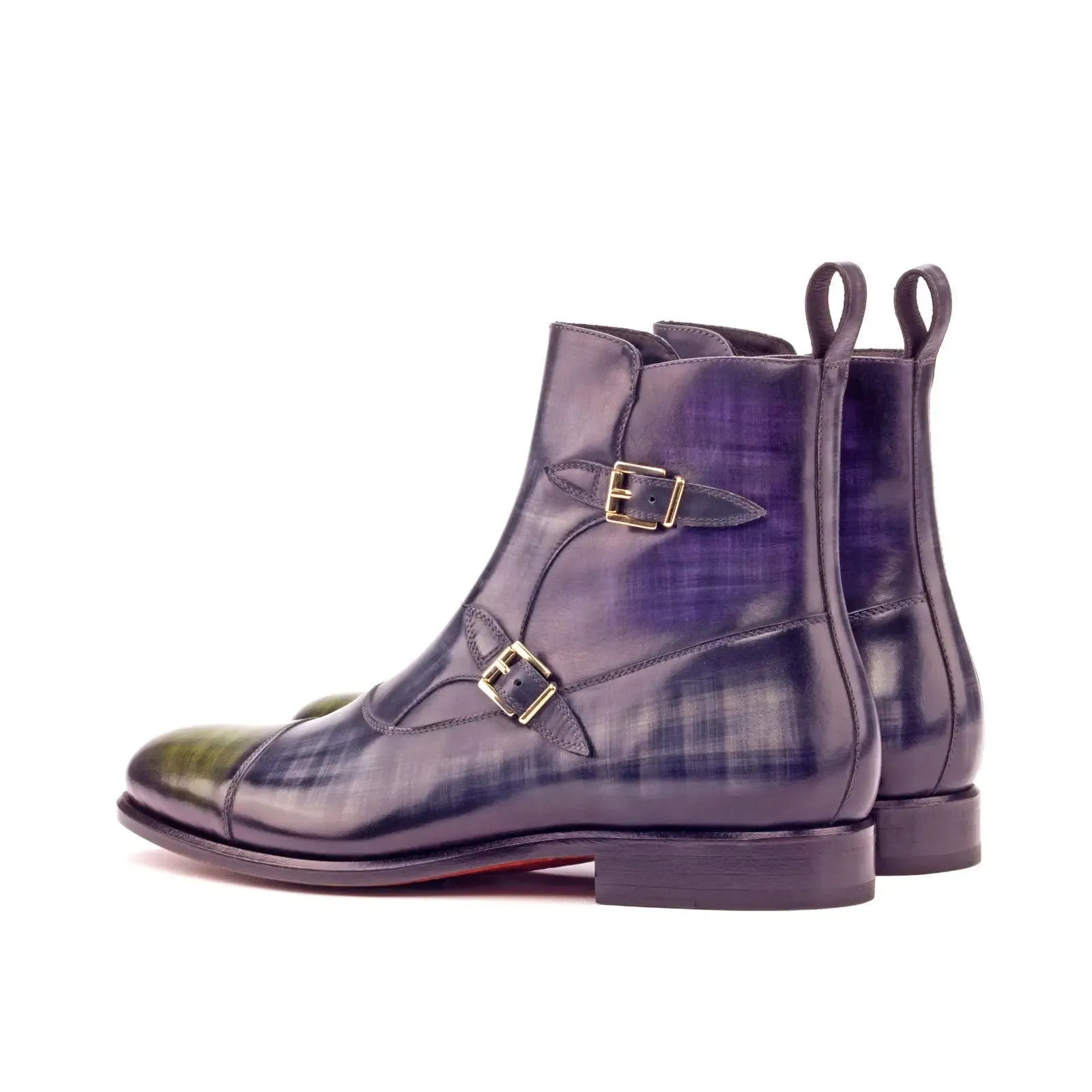 DapperFam Octavian in Grey / Purple / Khaki Men's Hand-Painted Patina Buckle Boot