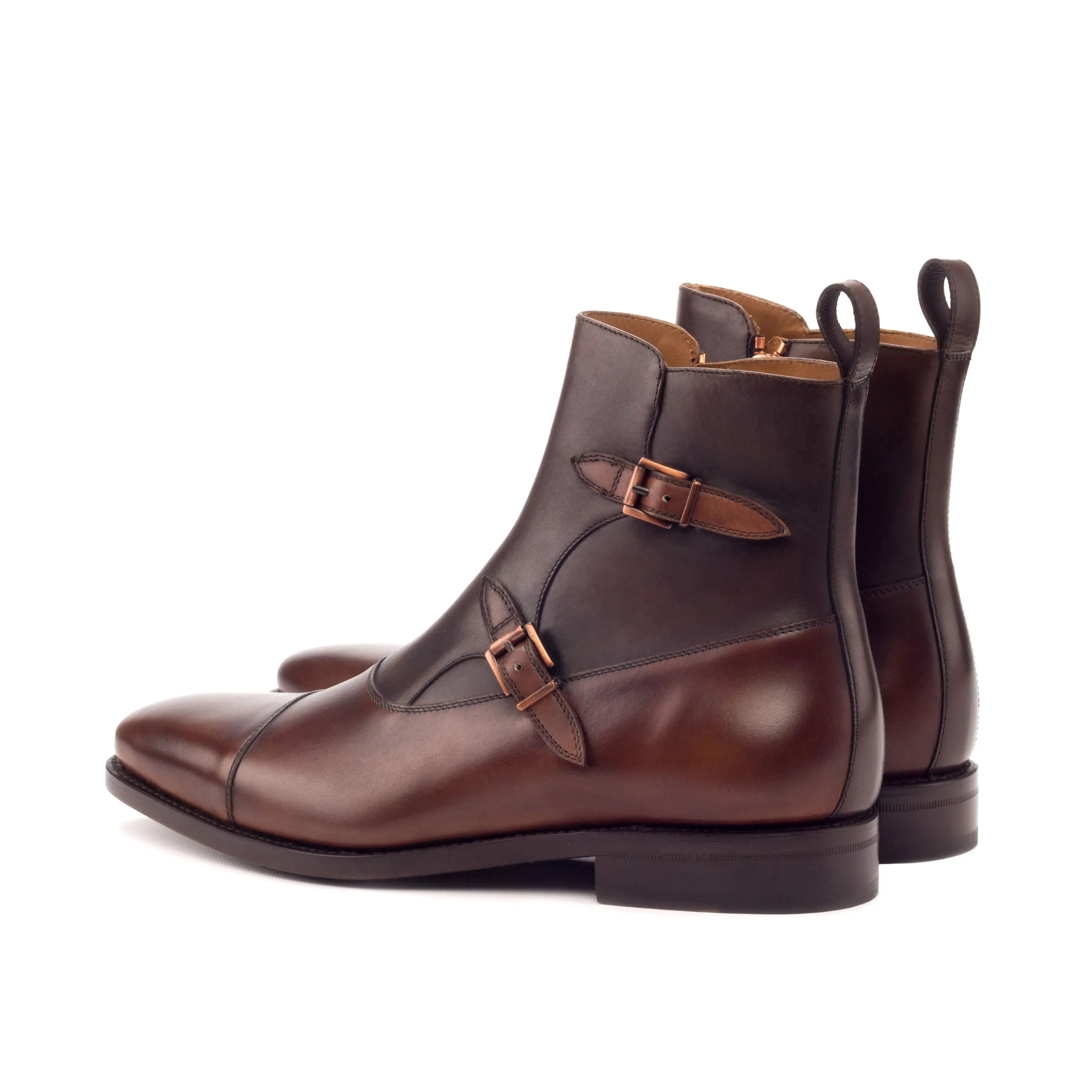 DapperFam Octavian in Med Brown / Dark Brown Men's Italian Leather Buckle Boot