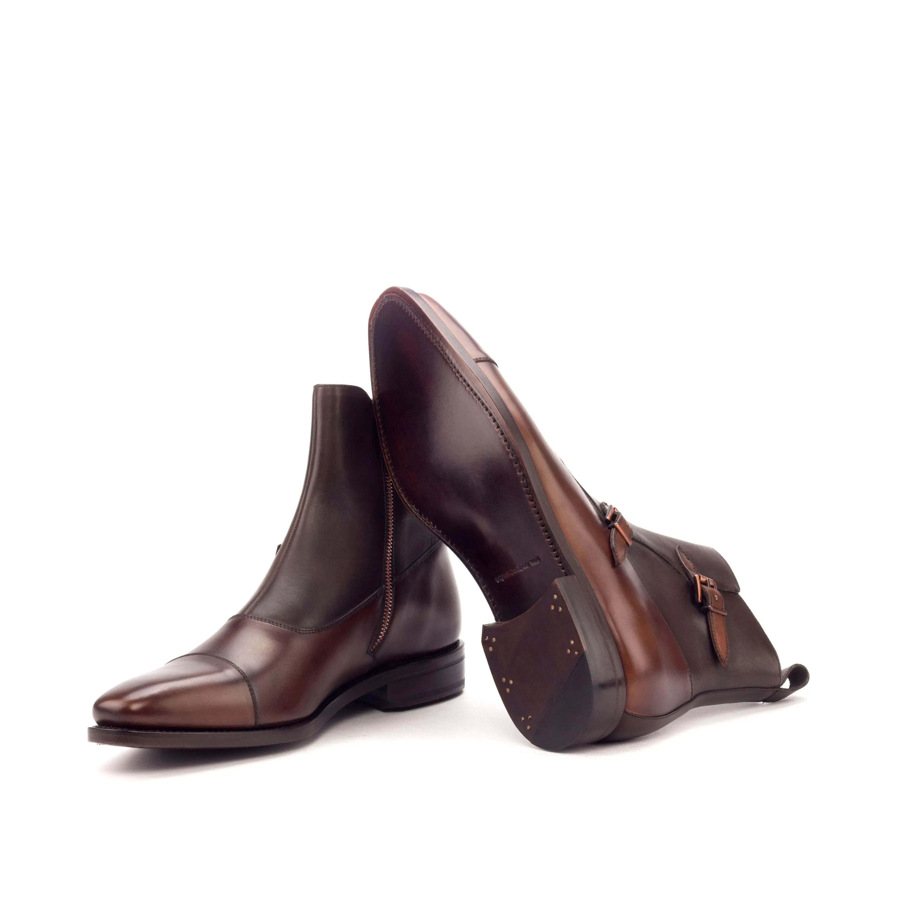 DapperFam Octavian in Med Brown / Dark Brown Men's Italian Leather Buckle Boot