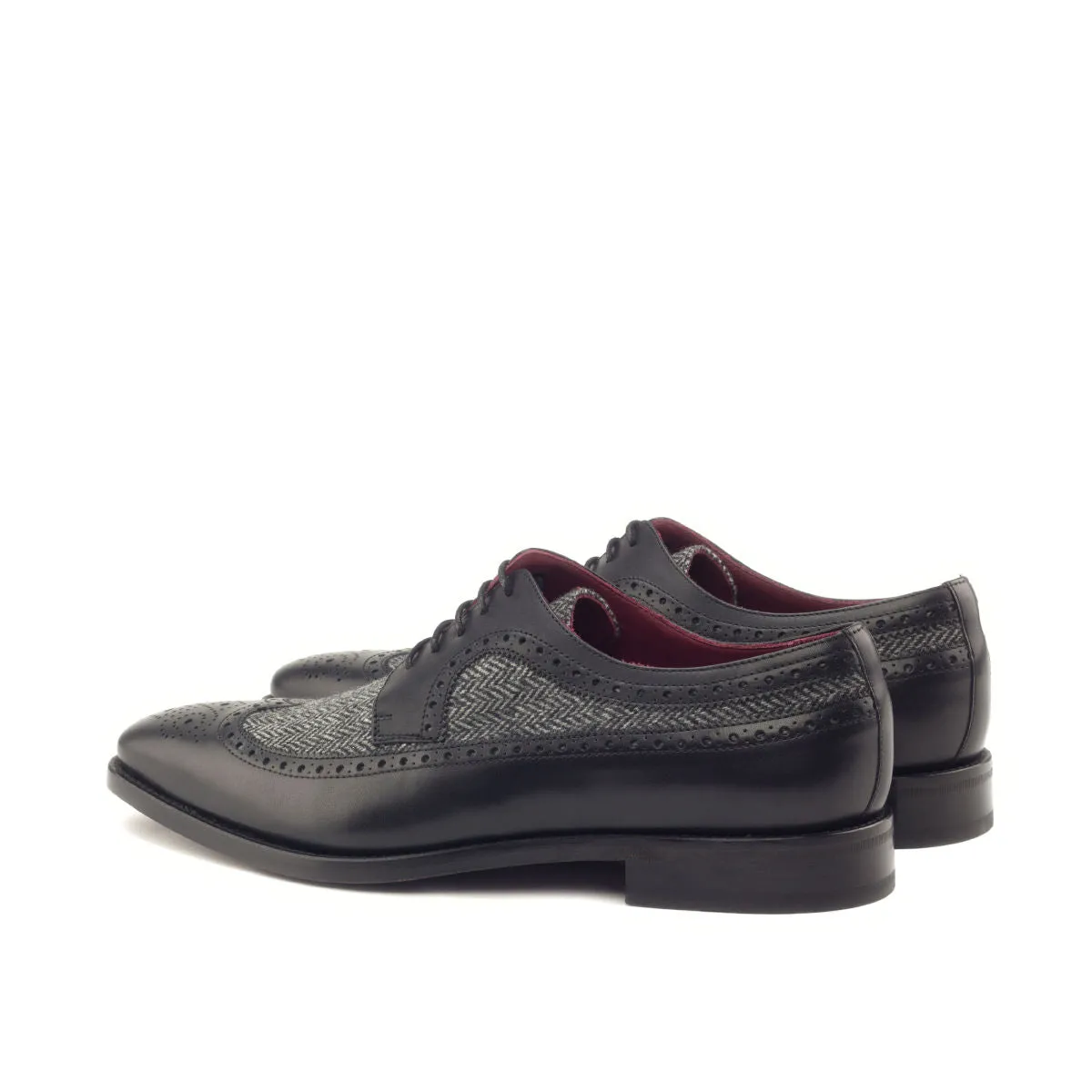 DapperFam Zephyr in Herringbone / Black Men's Sartorial & Italian Leather Longwing Blucher