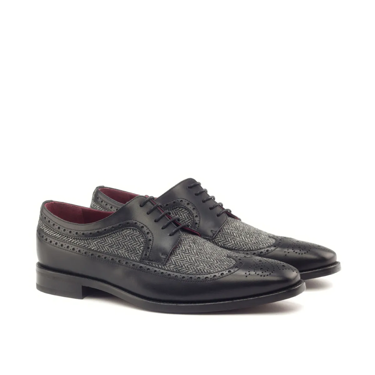 DapperFam Zephyr in Herringbone / Black Men's Sartorial & Italian Leather Longwing Blucher