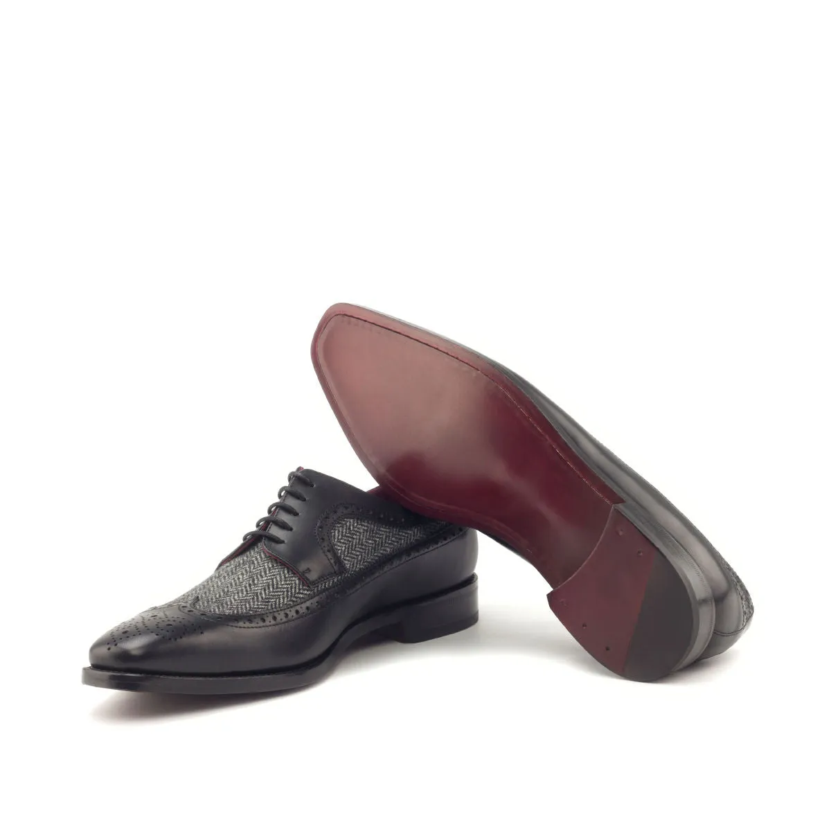 DapperFam Zephyr in Herringbone / Black Men's Sartorial & Italian Leather Longwing Blucher