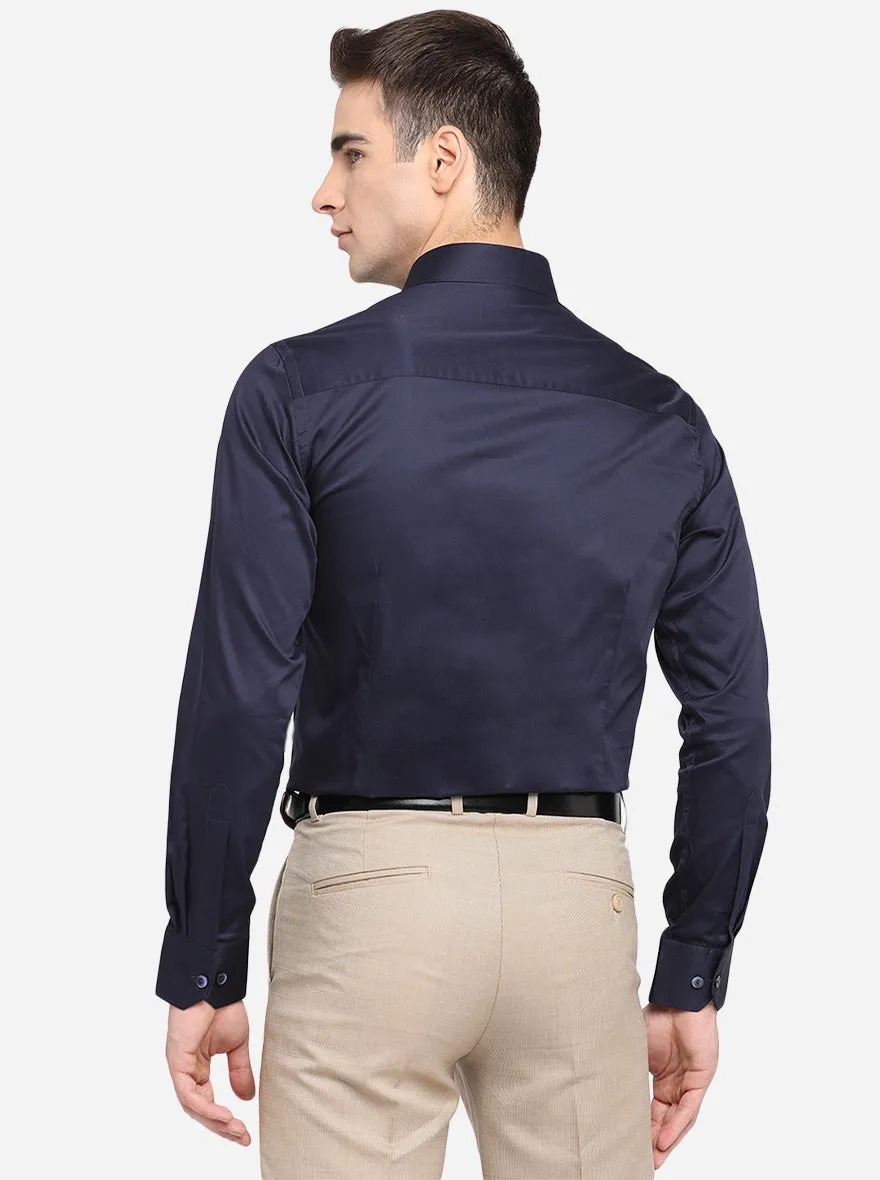 Dark Blue Solid Slim Fit Party Wear Shirt | Wyre