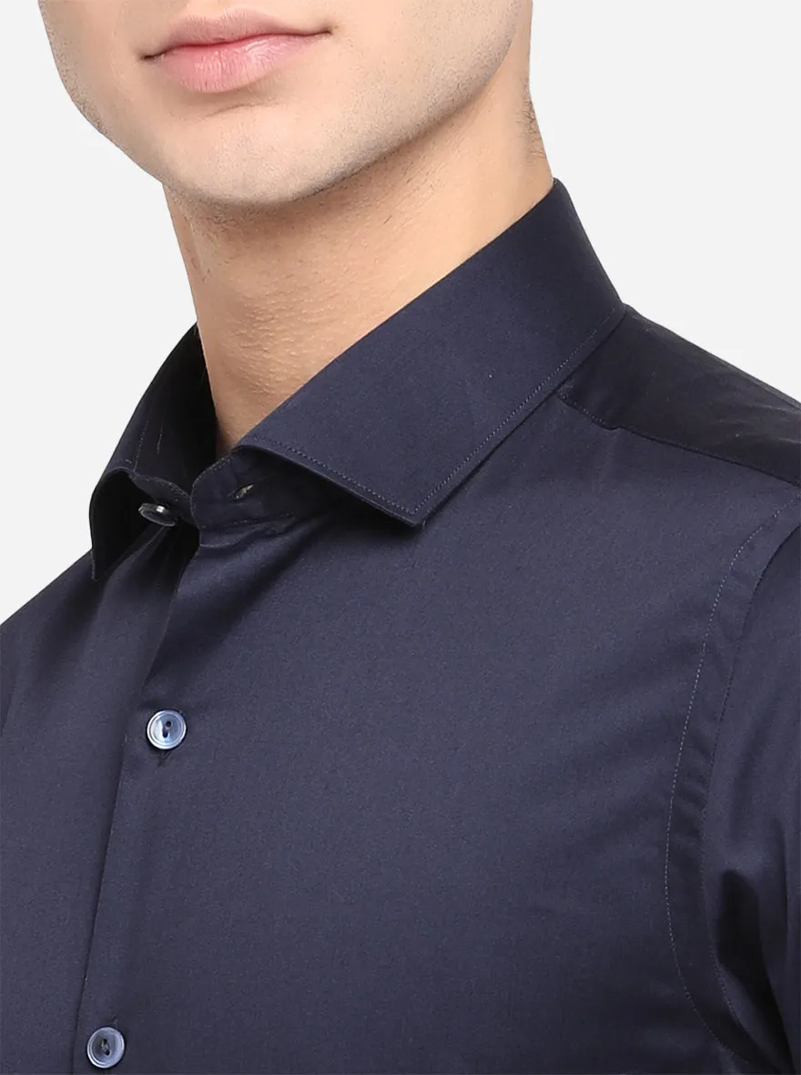 Dark Blue Solid Slim Fit Party Wear Shirt | Wyre