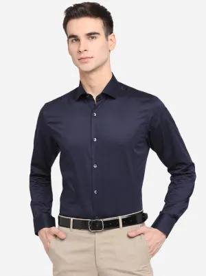 Dark Blue Solid Slim Fit Party Wear Shirt | Wyre