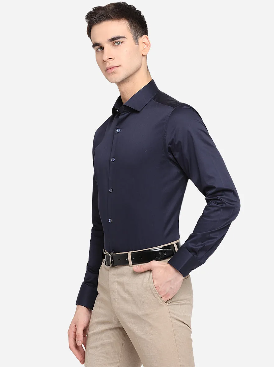 Dark Blue Solid Slim Fit Party Wear Shirt | Wyre