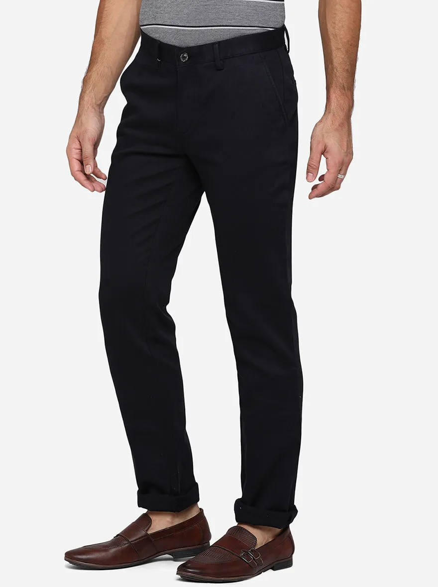 Dark Blue Solid Uno Fit Casual Trouser | JadeBlue