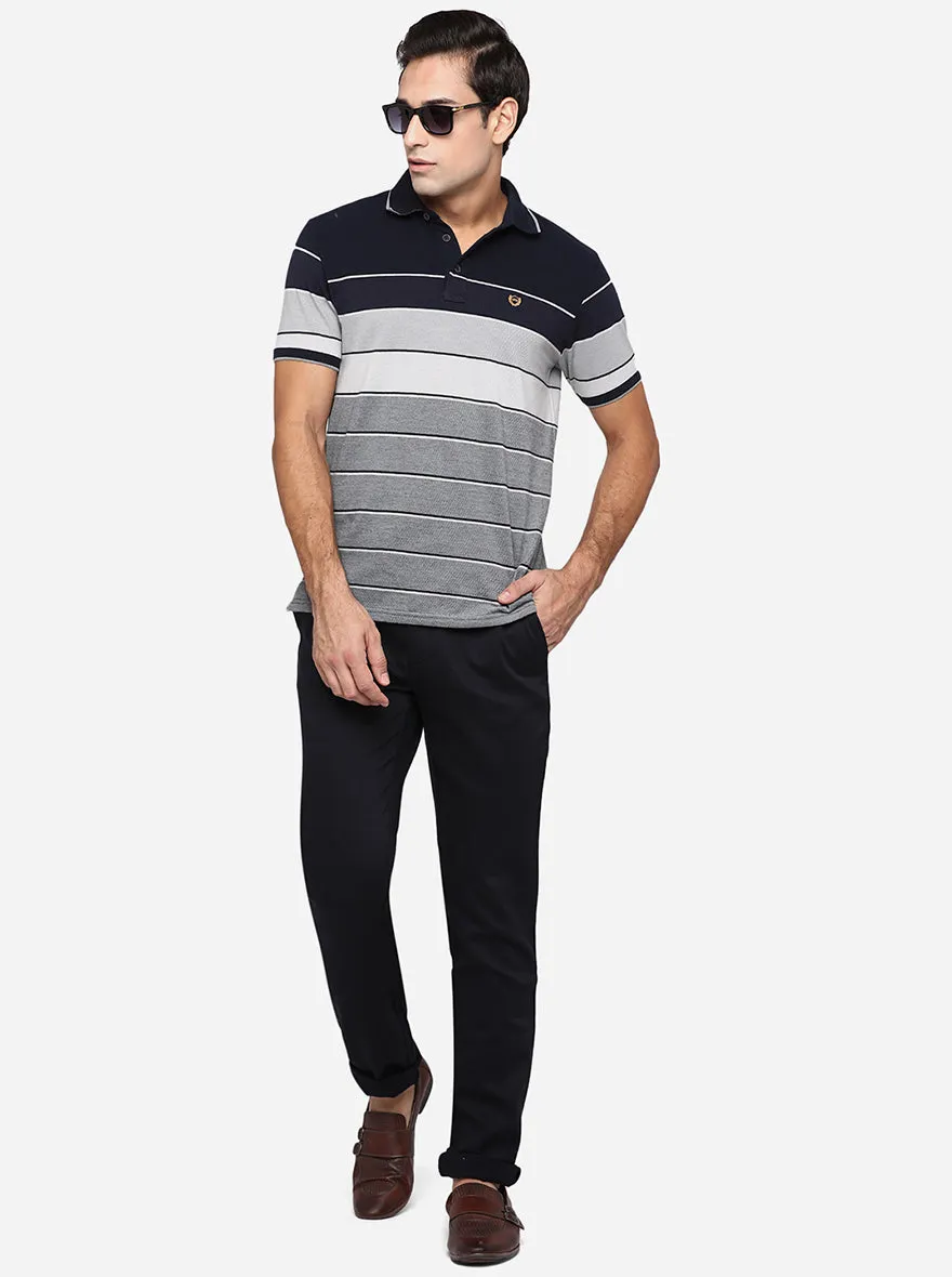 Dark Blue Solid Uno Fit Casual Trouser | JadeBlue