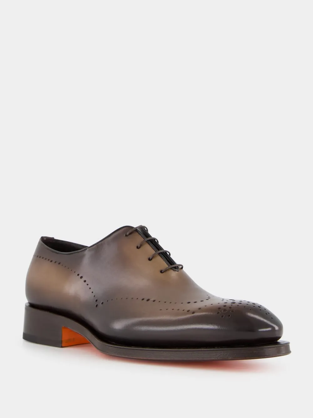 Dark Brown Leather Oxford Shoes with Brogue Detail