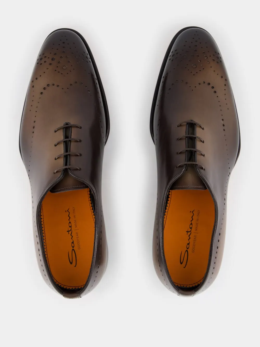 Dark Brown Leather Oxford Shoes with Brogue Detail