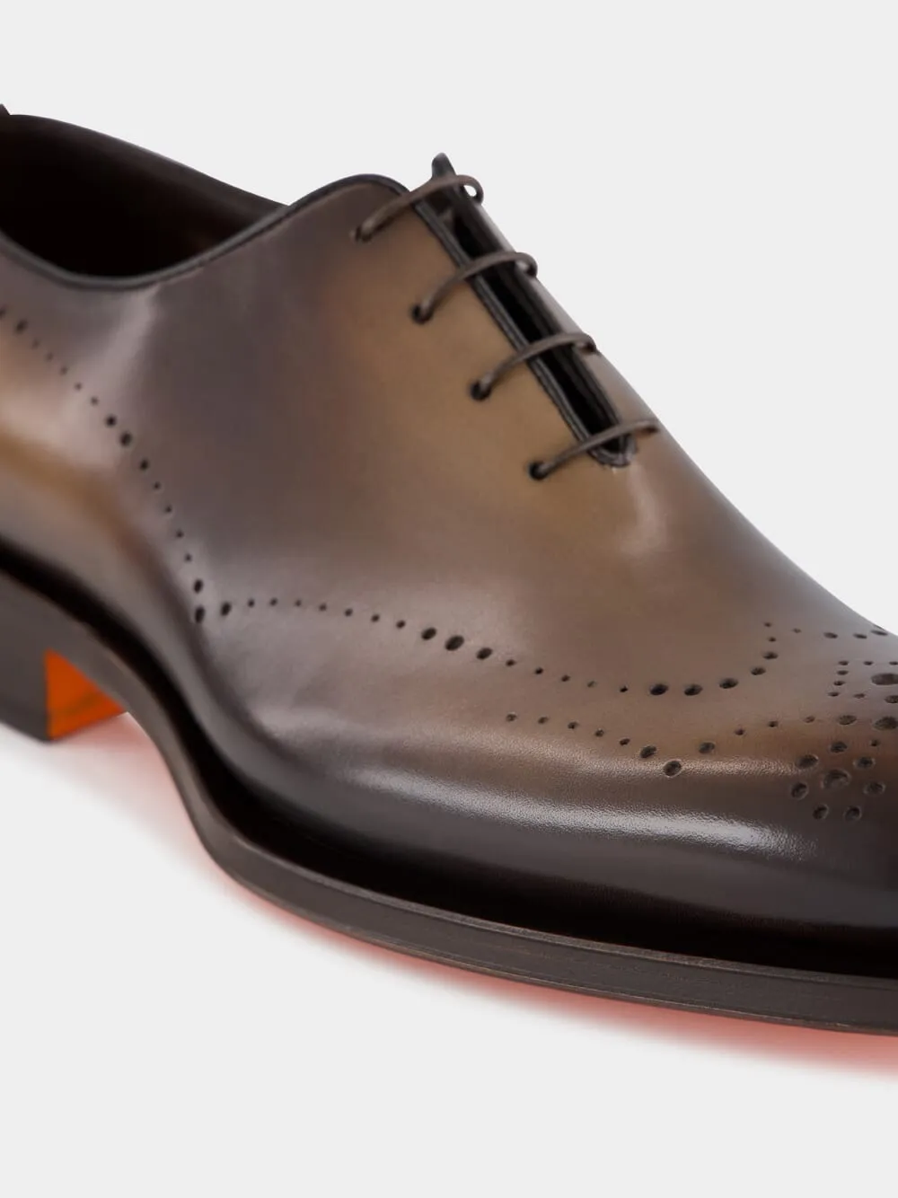 Dark Brown Leather Oxford Shoes with Brogue Detail