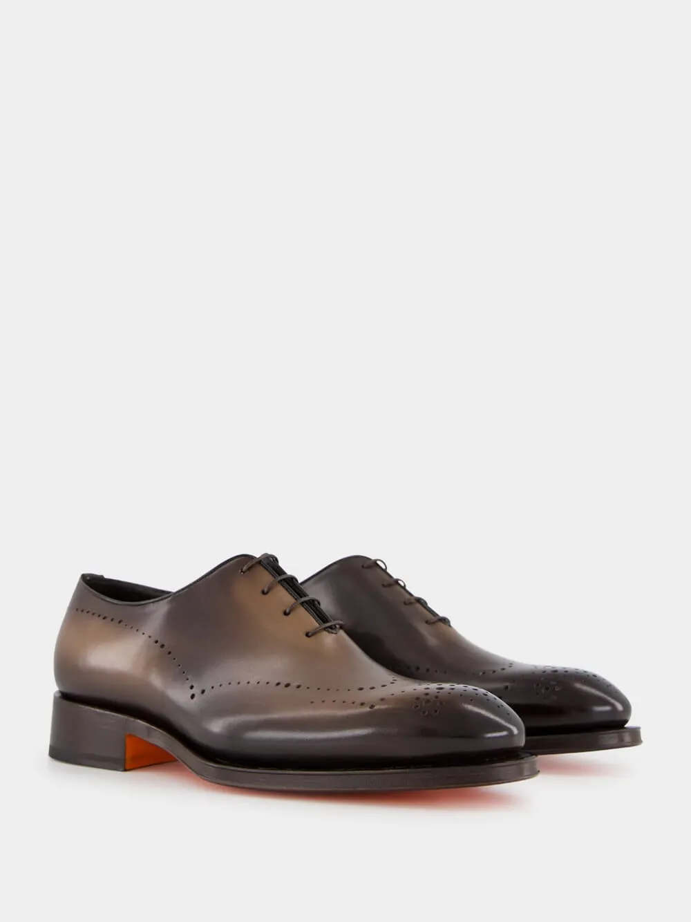 Dark Brown Leather Oxford Shoes with Brogue Detail