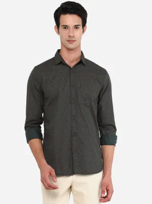 Dark Green Printed Slim Fit Semi Casual Shirt | JadeBlue