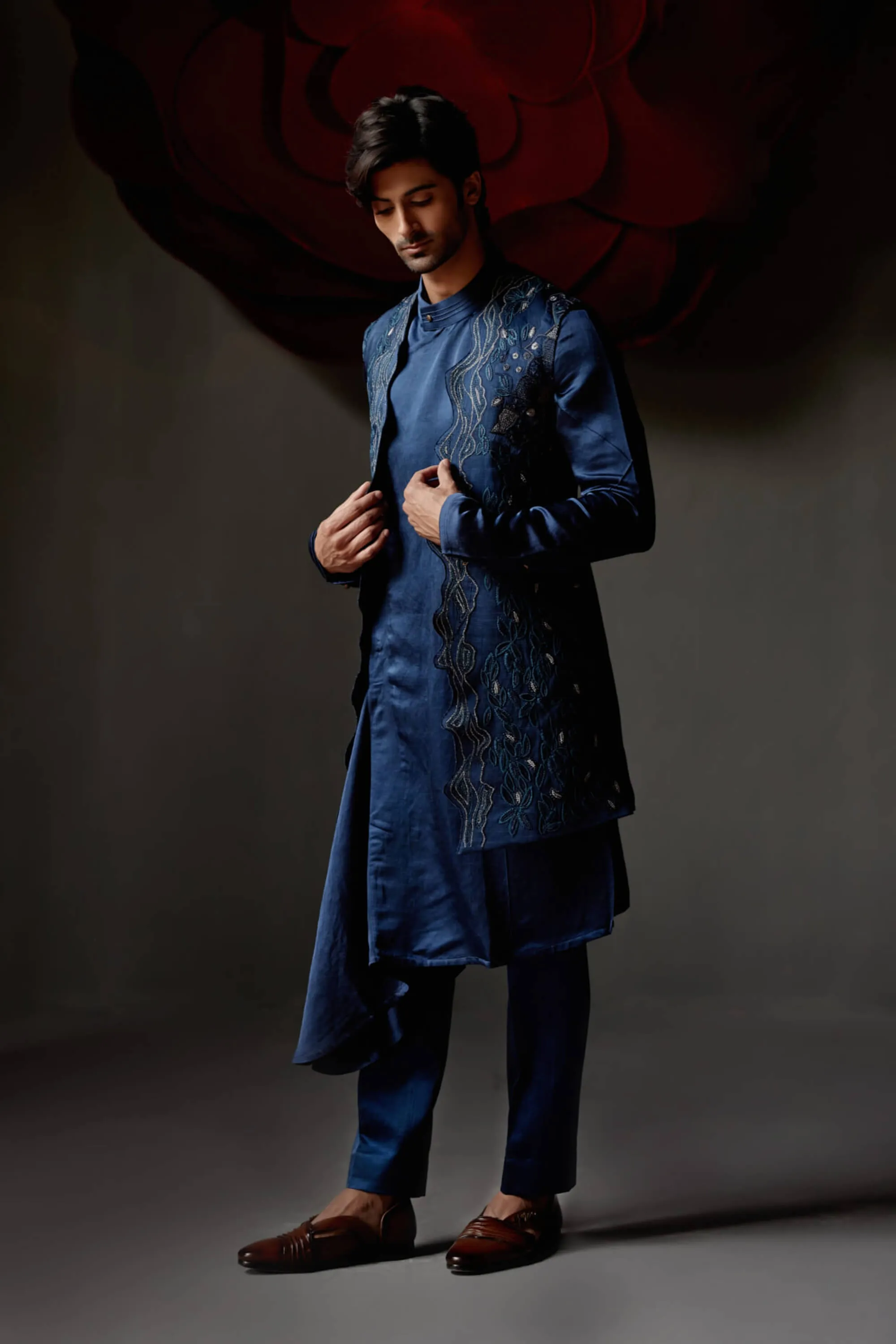 Dusky blue shrug and kurta set
