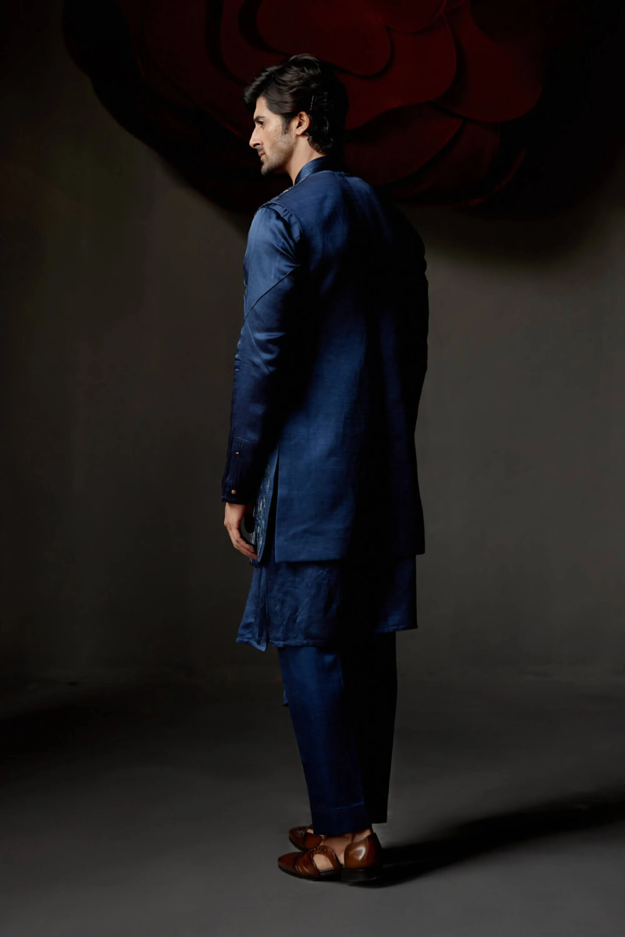 Dusky blue shrug and kurta set