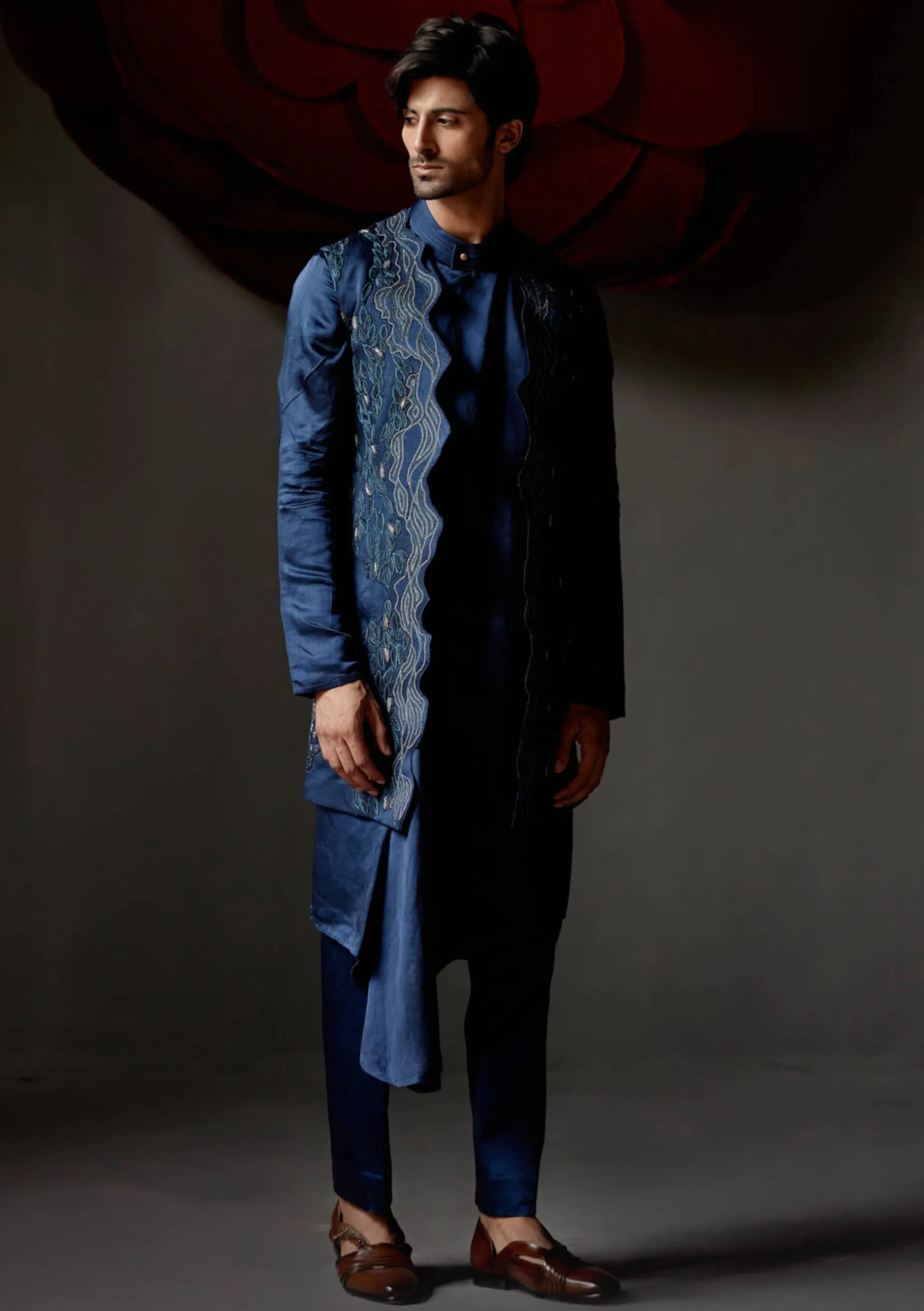 Dusky blue shrug and kurta set