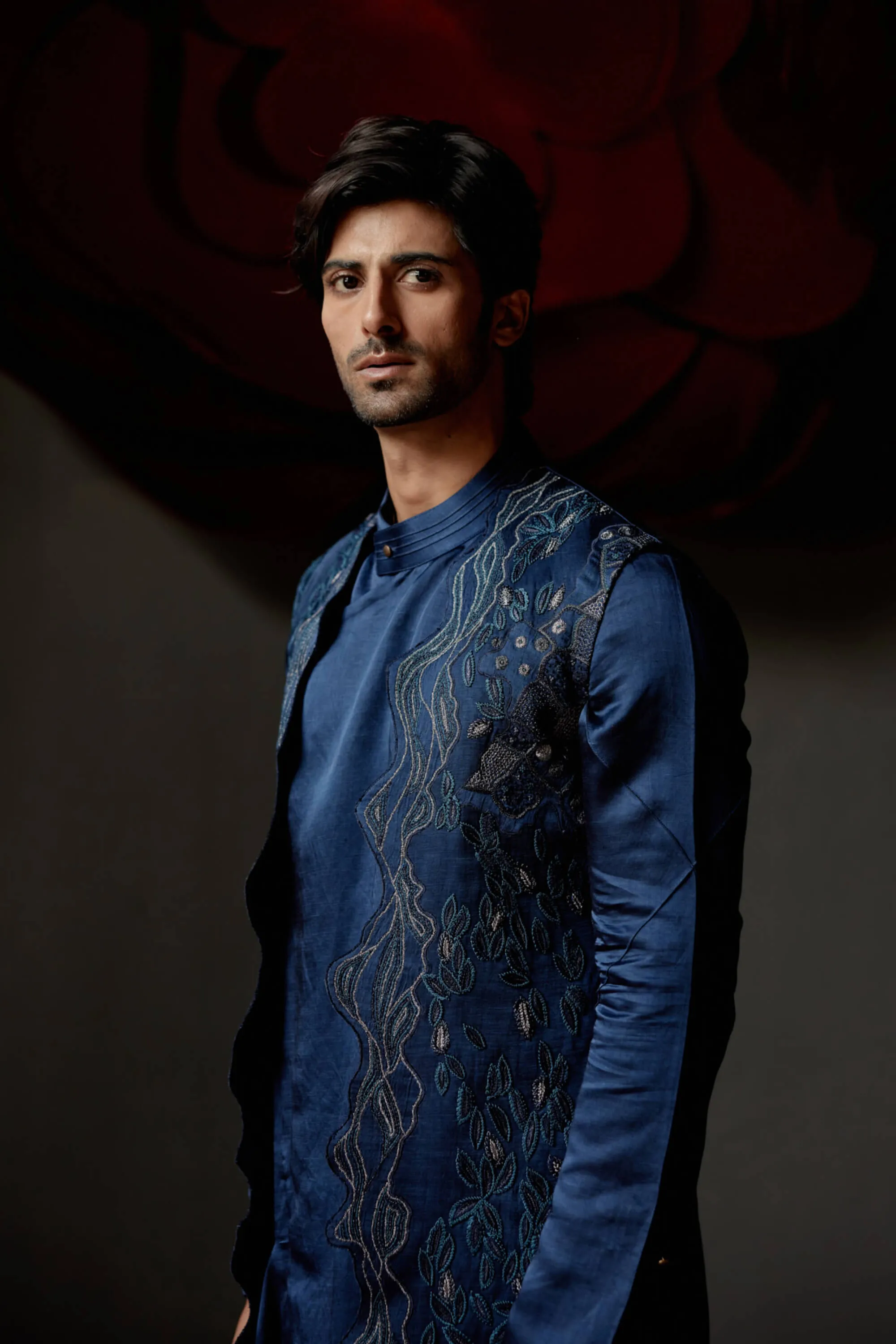Dusky blue shrug and kurta set