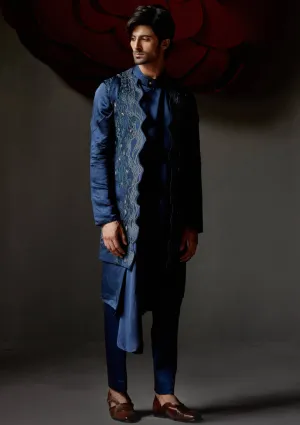 Dusky blue shrug and kurta set