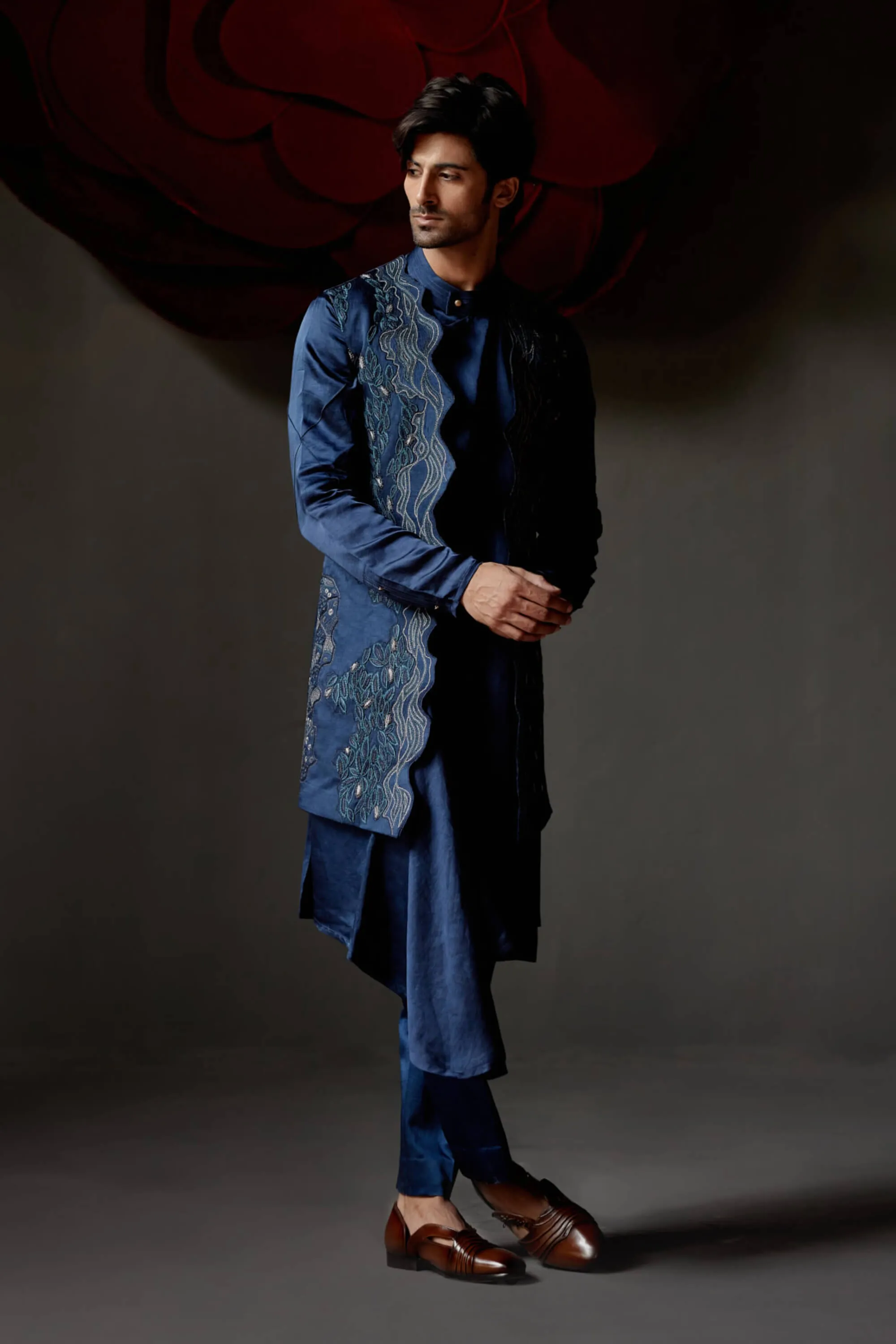 Dusky blue shrug and kurta set