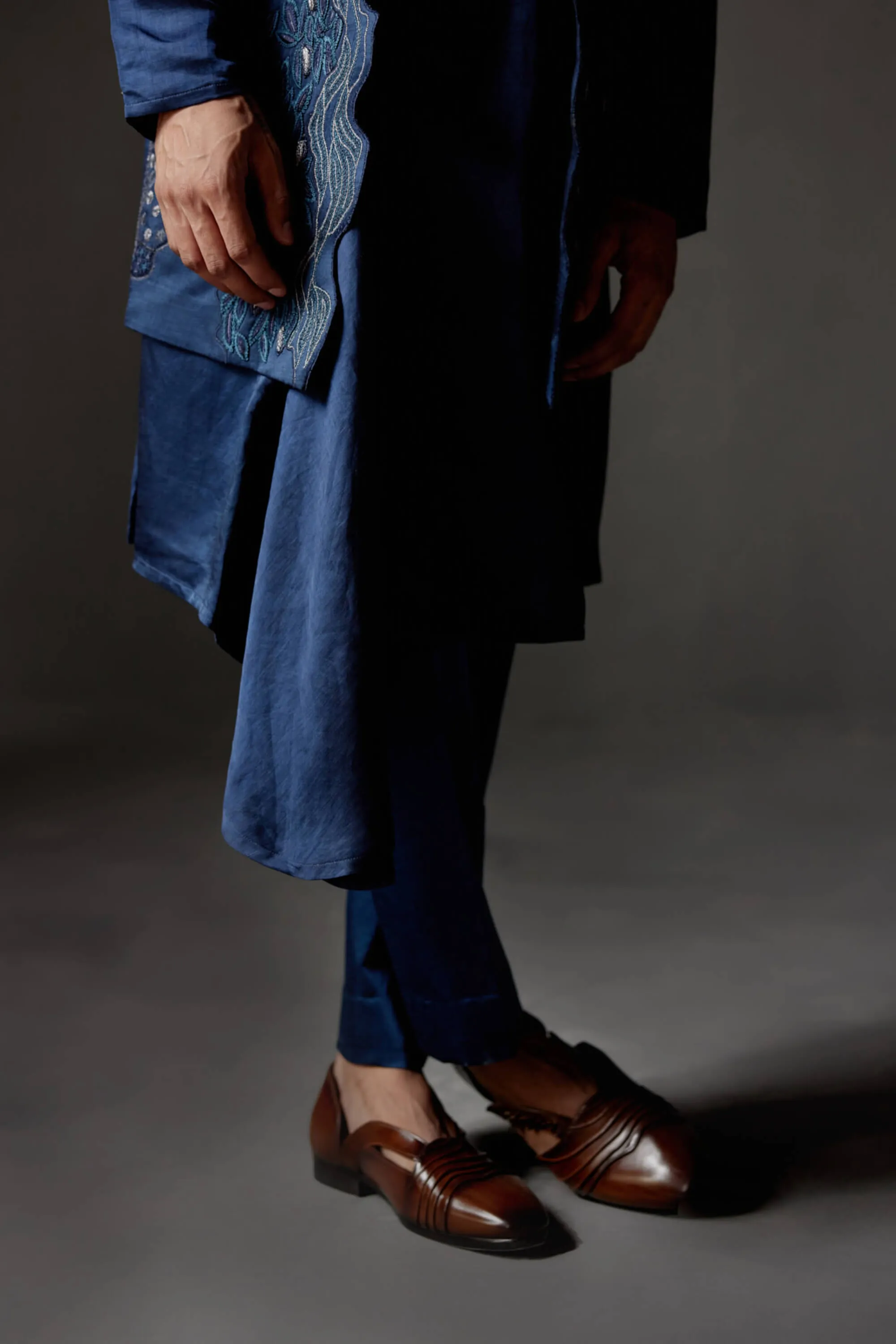 Dusky blue shrug and kurta set