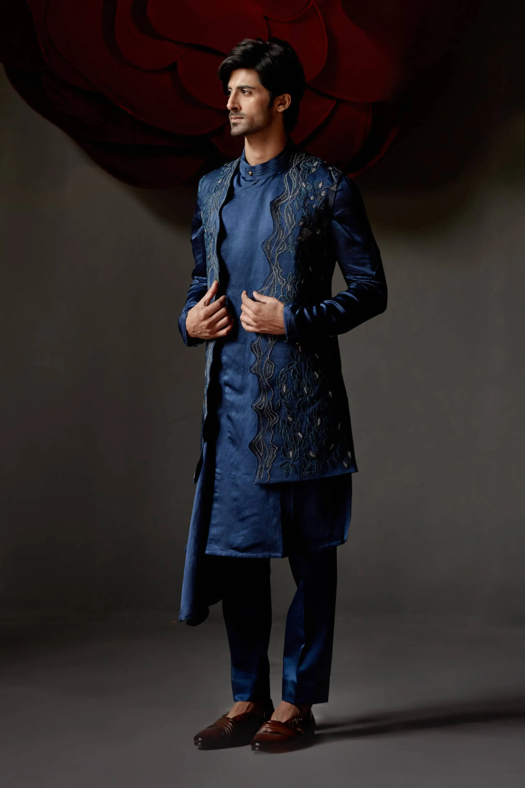 Dusky blue shrug and kurta set