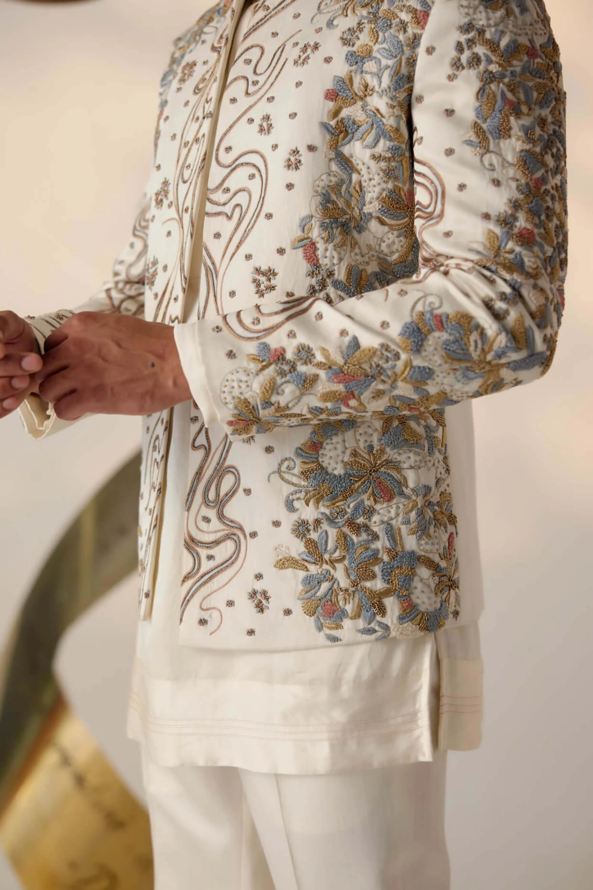 Eleven ivory short jacket and kurta set