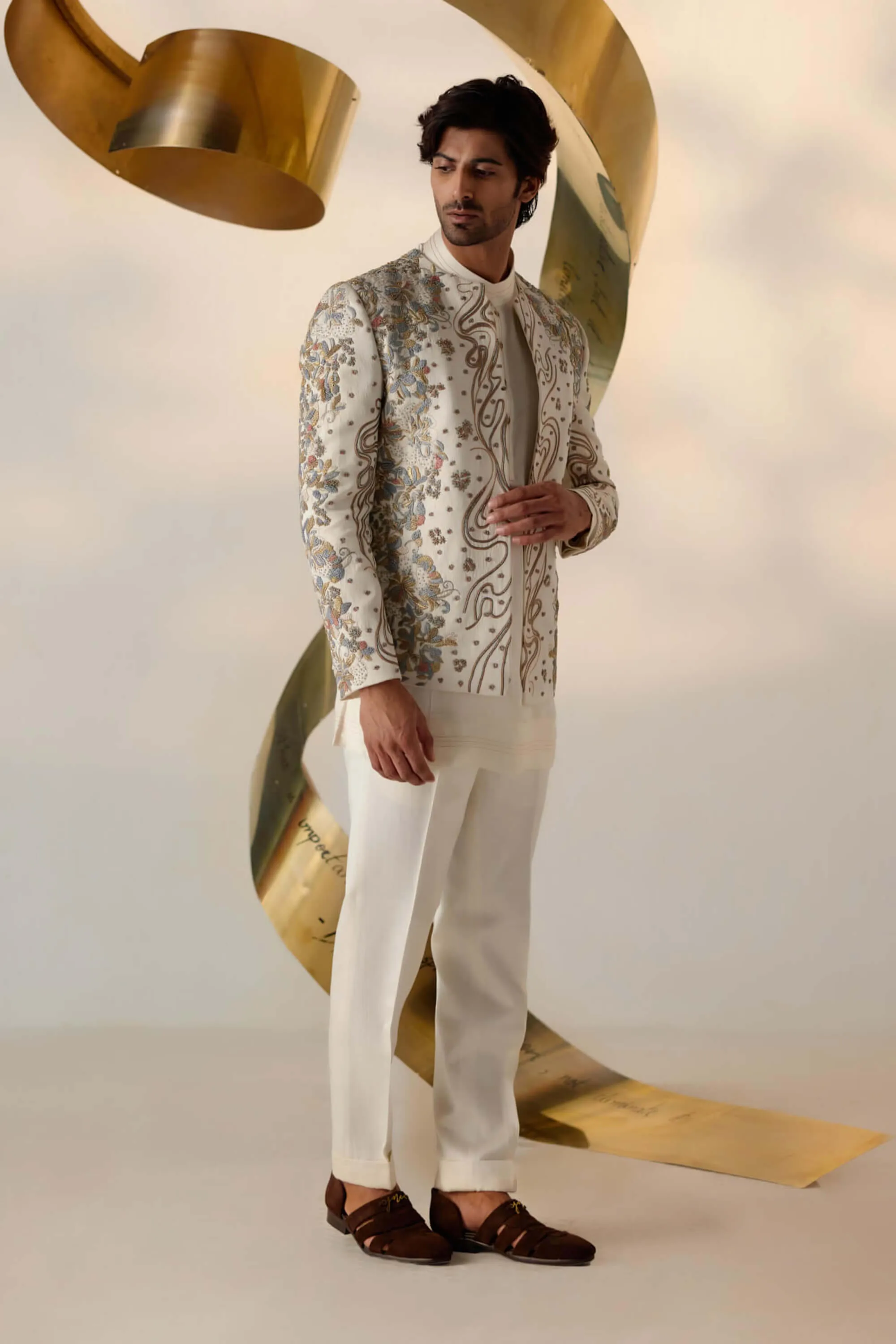 Eleven ivory short jacket and kurta set