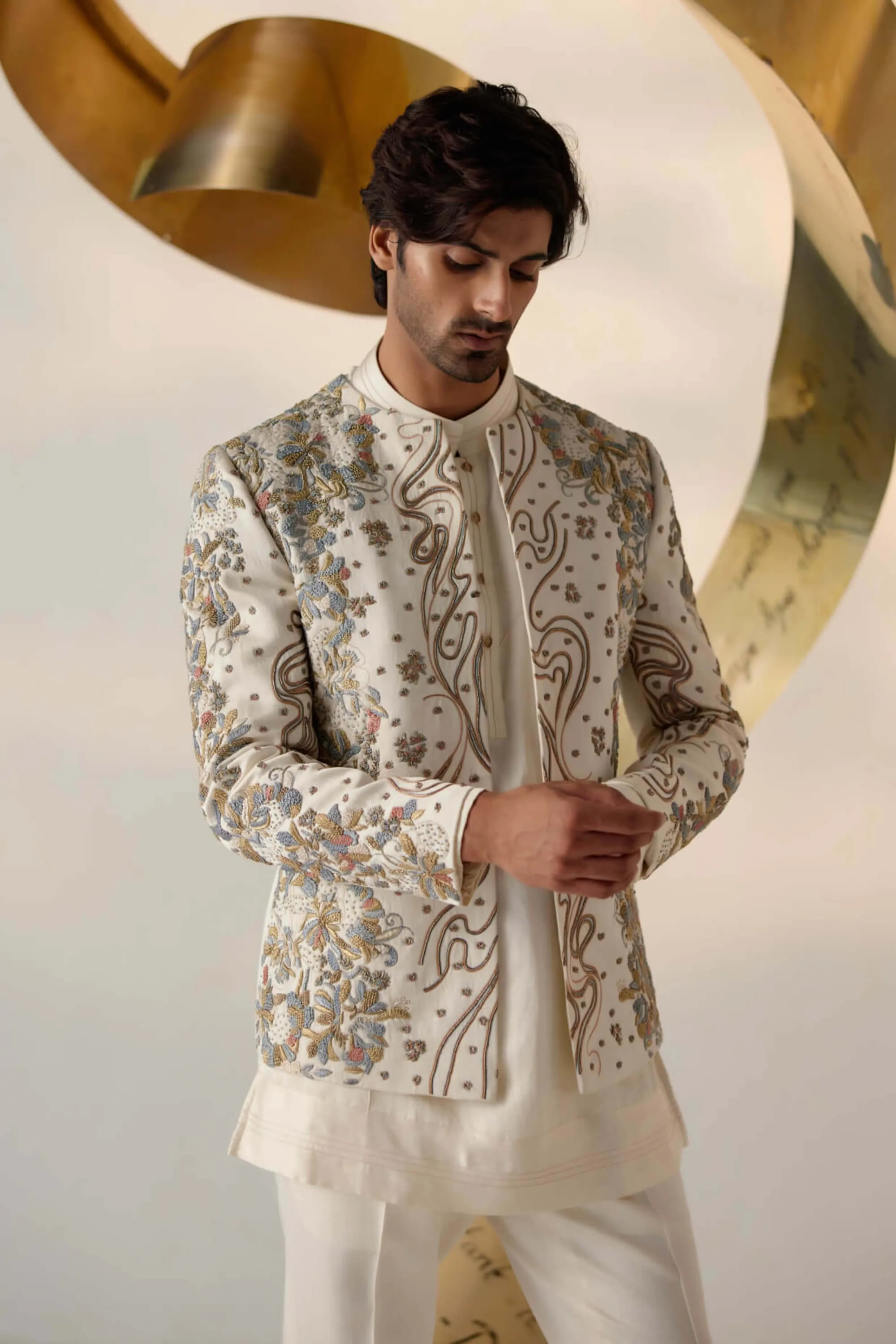Eleven ivory short jacket and kurta set